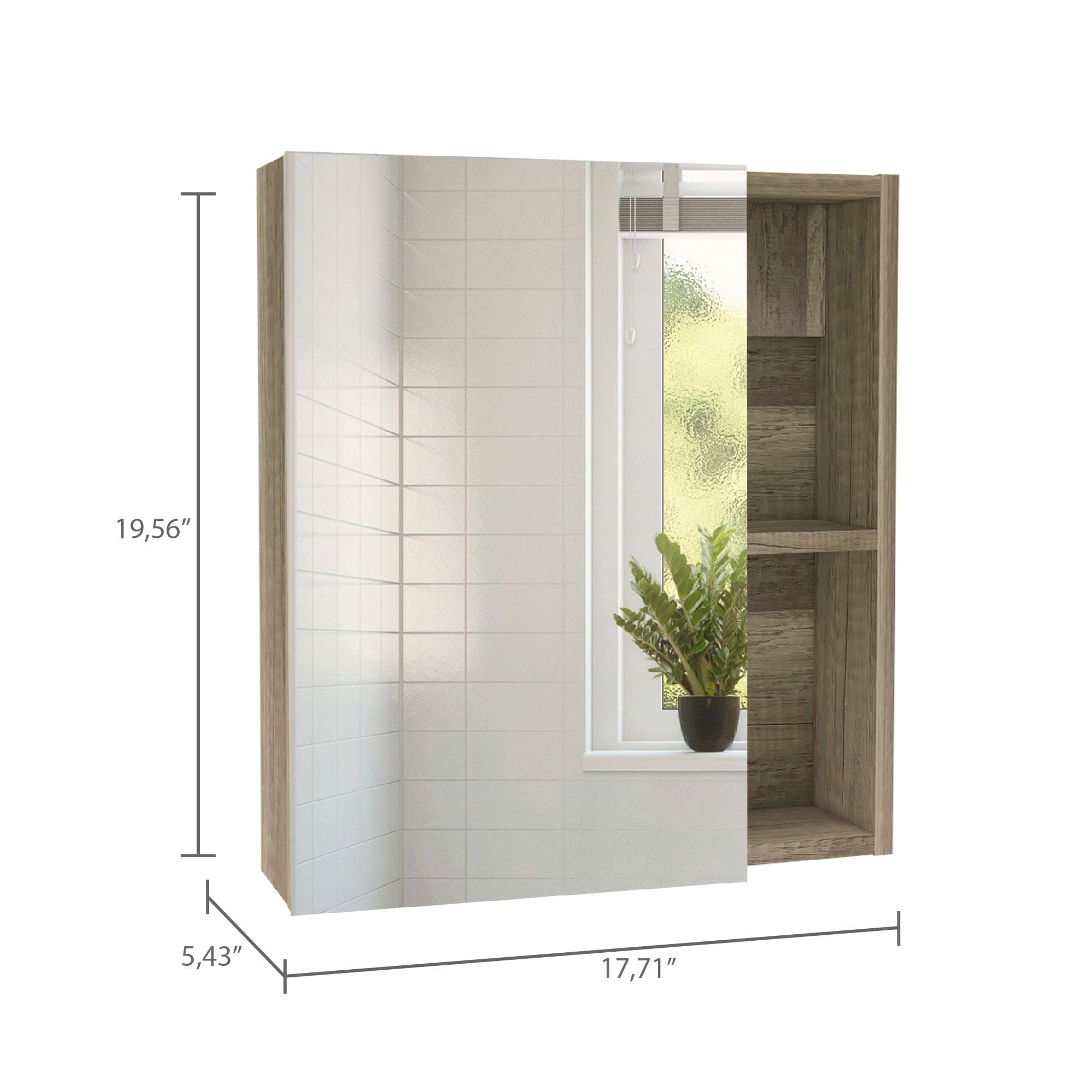 Medicine Cabinet Mirror Clifton, Five Internal Shelves, Pine Finish