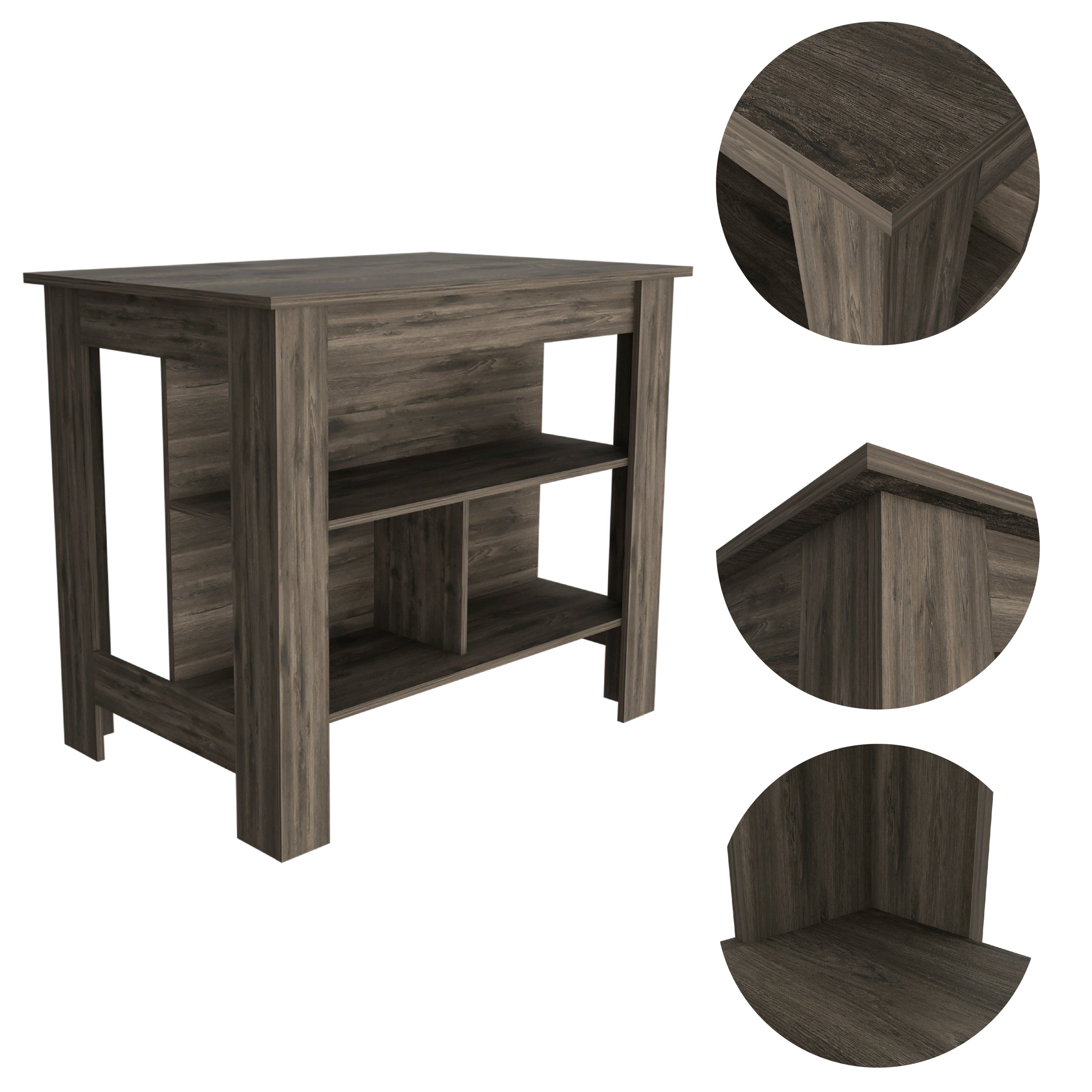 Cala Kitchen Island, Four Legs, Three Shelves  -Dark Brown