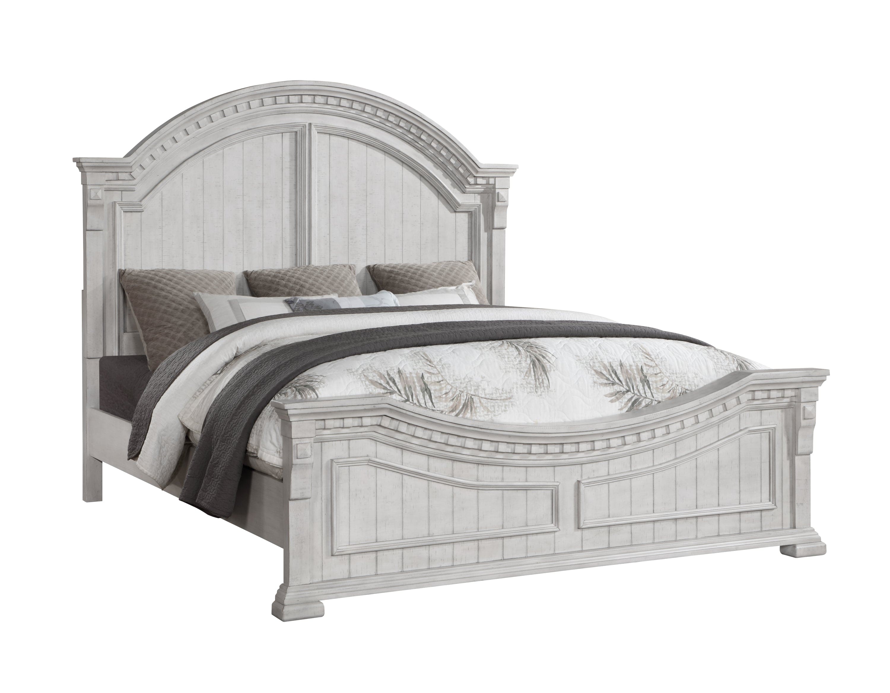 Faith Transitional Style King Bed Made with Wood in Antique white