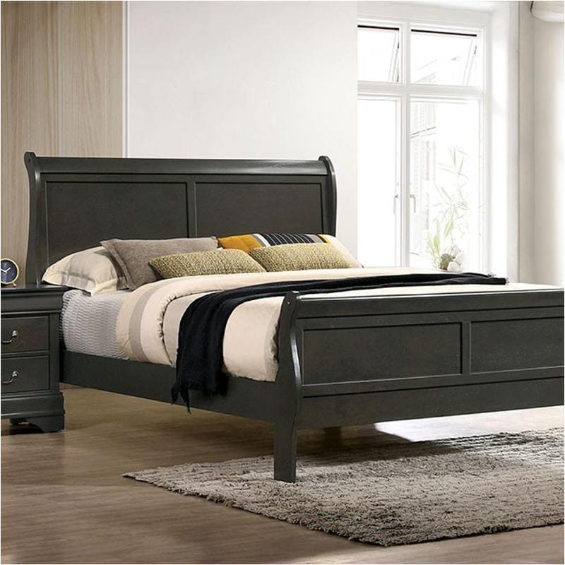 Classic Contemporary Eastern King Size Bed Gray Louis Phillipe Solidwood 1pc Bed Bedroom Sleigh Bed