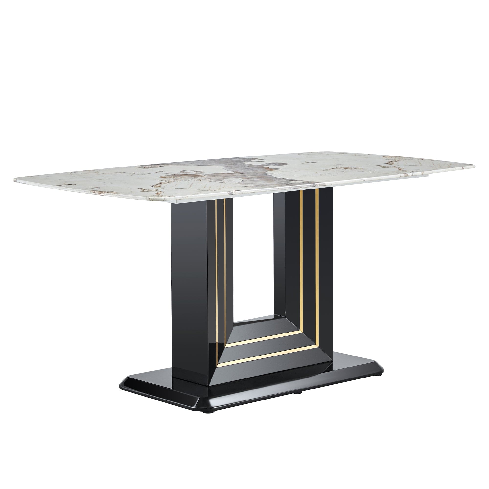 Rectangular 63" Marble Dining Table, Luxurious Dining Room Table with Faux Marble Top and U-Shape MDF Base, Modern Kitchen Dining Table for Kitchen Living Dining Room