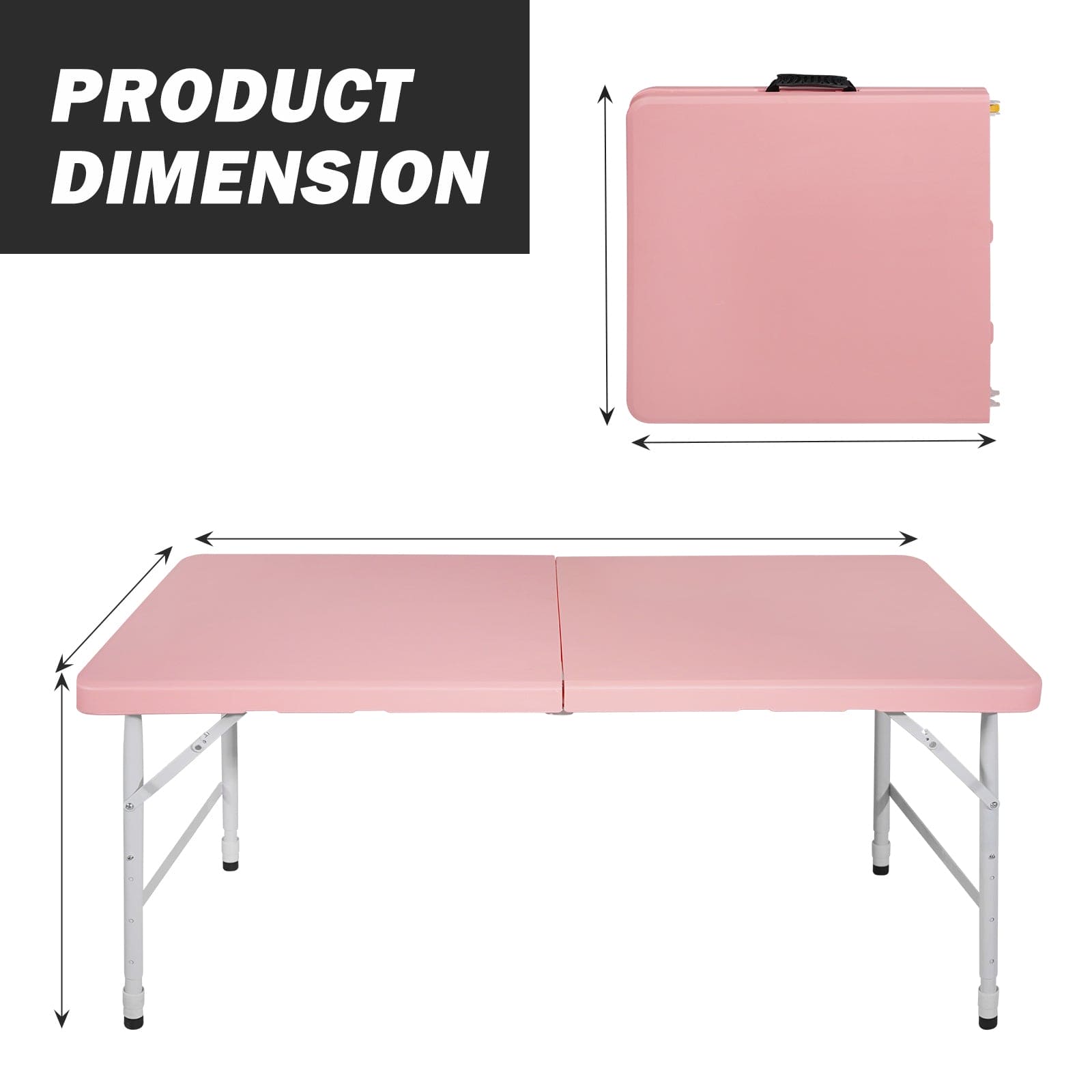 4ft Pink Portable Folding Table Indoor&Outdoor Maximum Weight 135KG Foldable Table for Camping