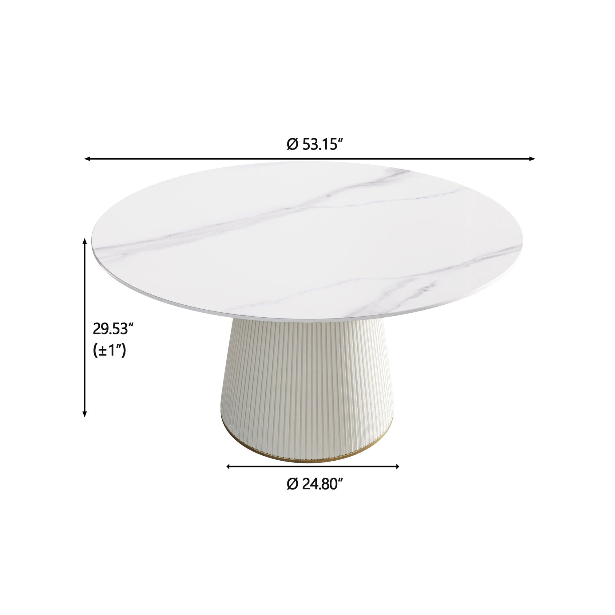 53.15 "Modern white artificial stone round beige plywood PU base dining table-can accommodate 6 people. (Not including chairs. )