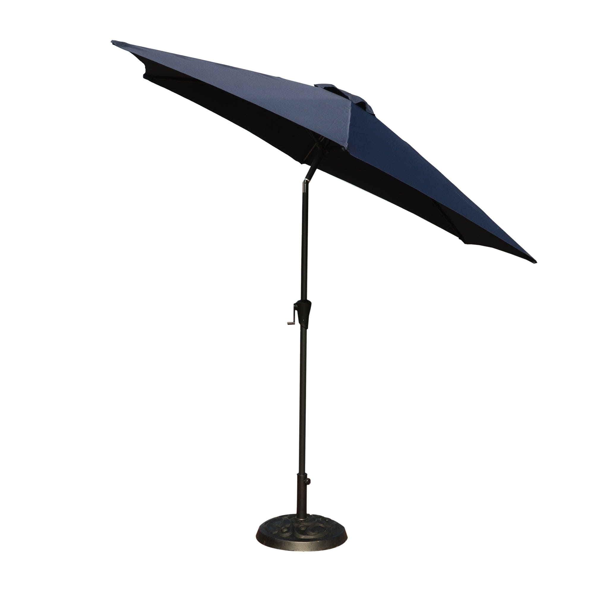 8.8 feet Outdoor Aluminum Patio Umbrella, Patio Umbrella, Market Umbrella with 33 pounds Round Resin Umbrella Base, Push Button Tilt and Crank lift, Navy Blue