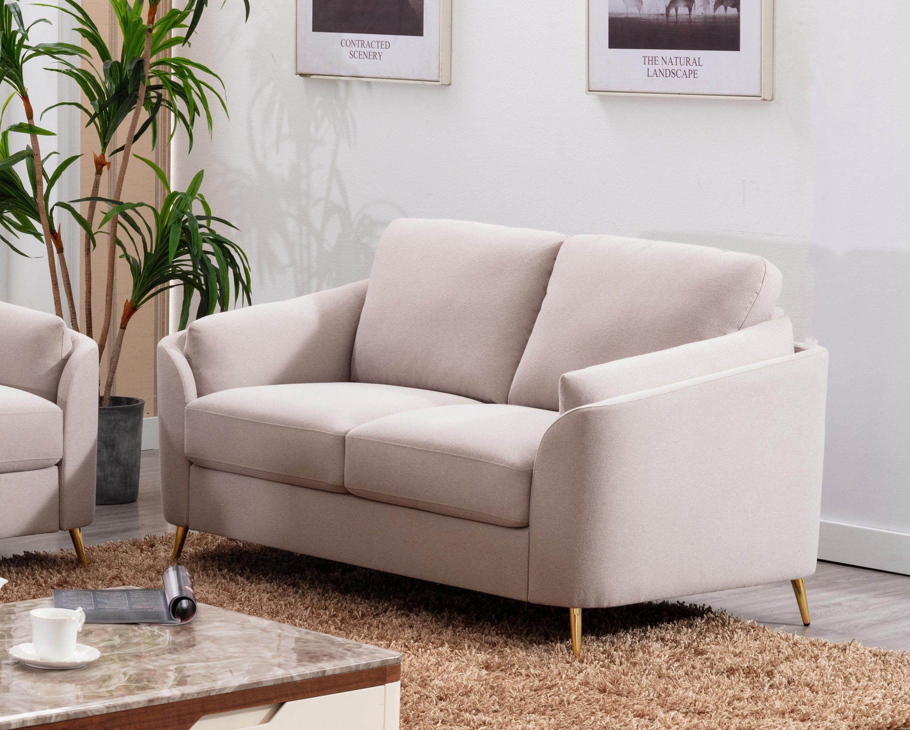 Contemporary 1pc Loveseat Beige Color with Gold Metal Legs Plywood Pocket Springs and Foam Casual Living Room Furniture