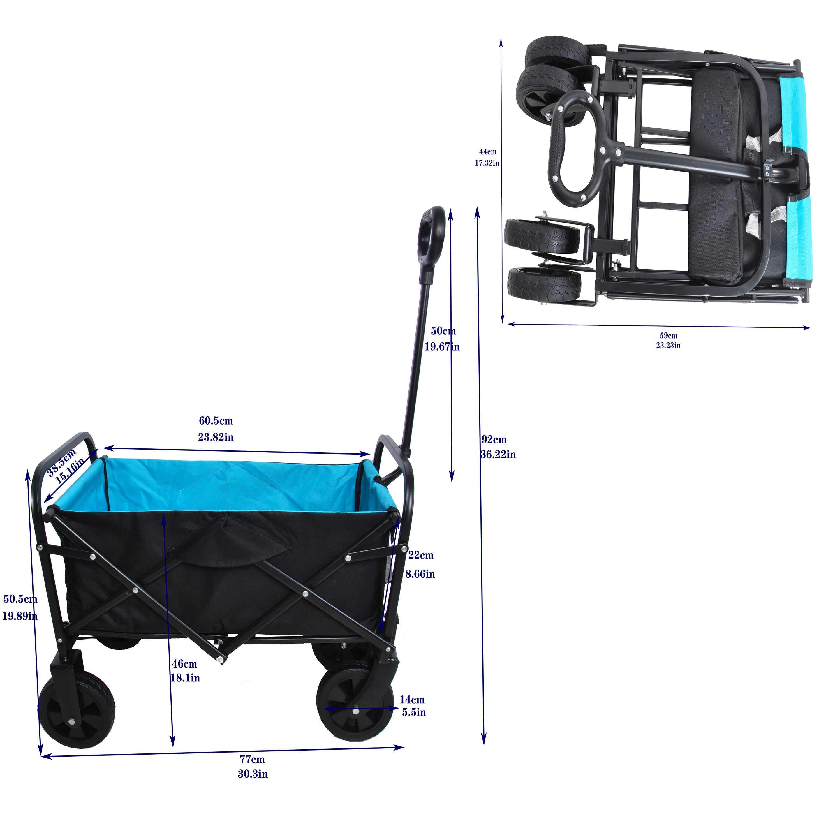 Folding Wagon Garden Shopping Beach Cart (black+blue)