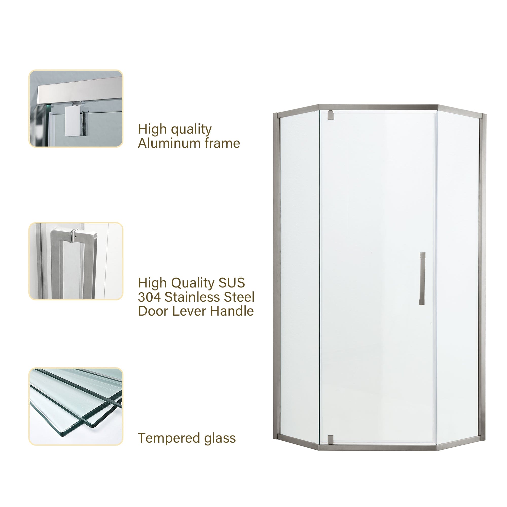 Shower Door 34-1/8" x 72" Semi-Frameless Neo-Angle Hinged Shower Enclosure, Chrome