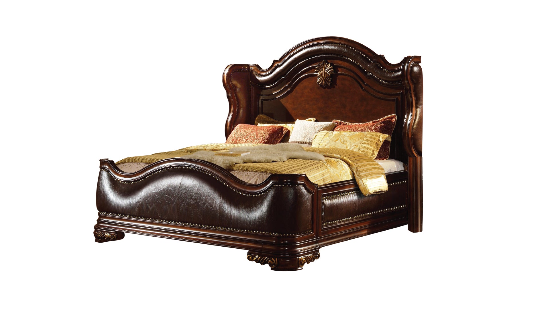 Bella Traditional style Queen Bed made with wood in Dark Walnut