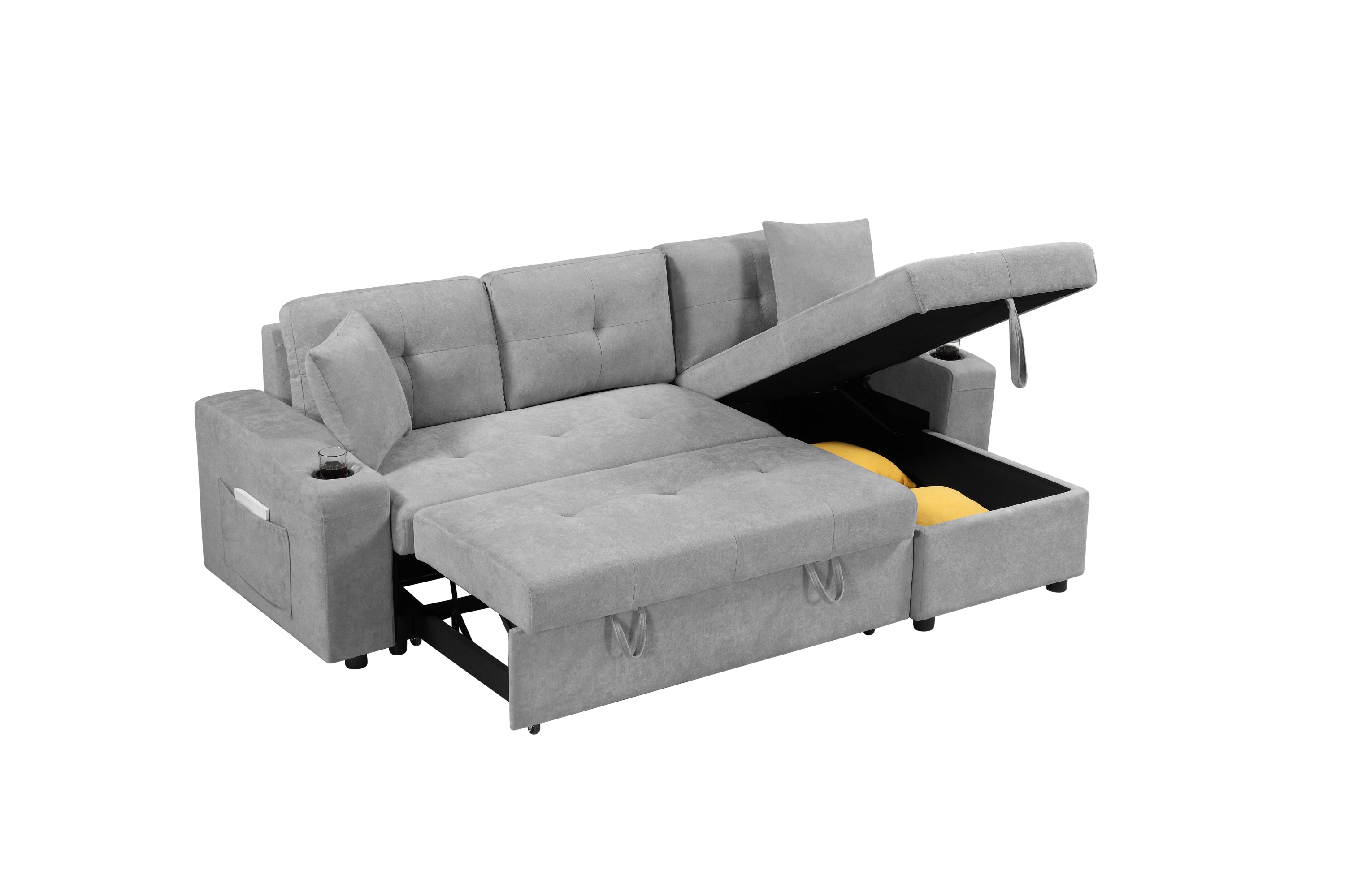 MEGA convertible corner sofa with armrest storage, living room and apartment sectional sofa, right chaise longue and grey