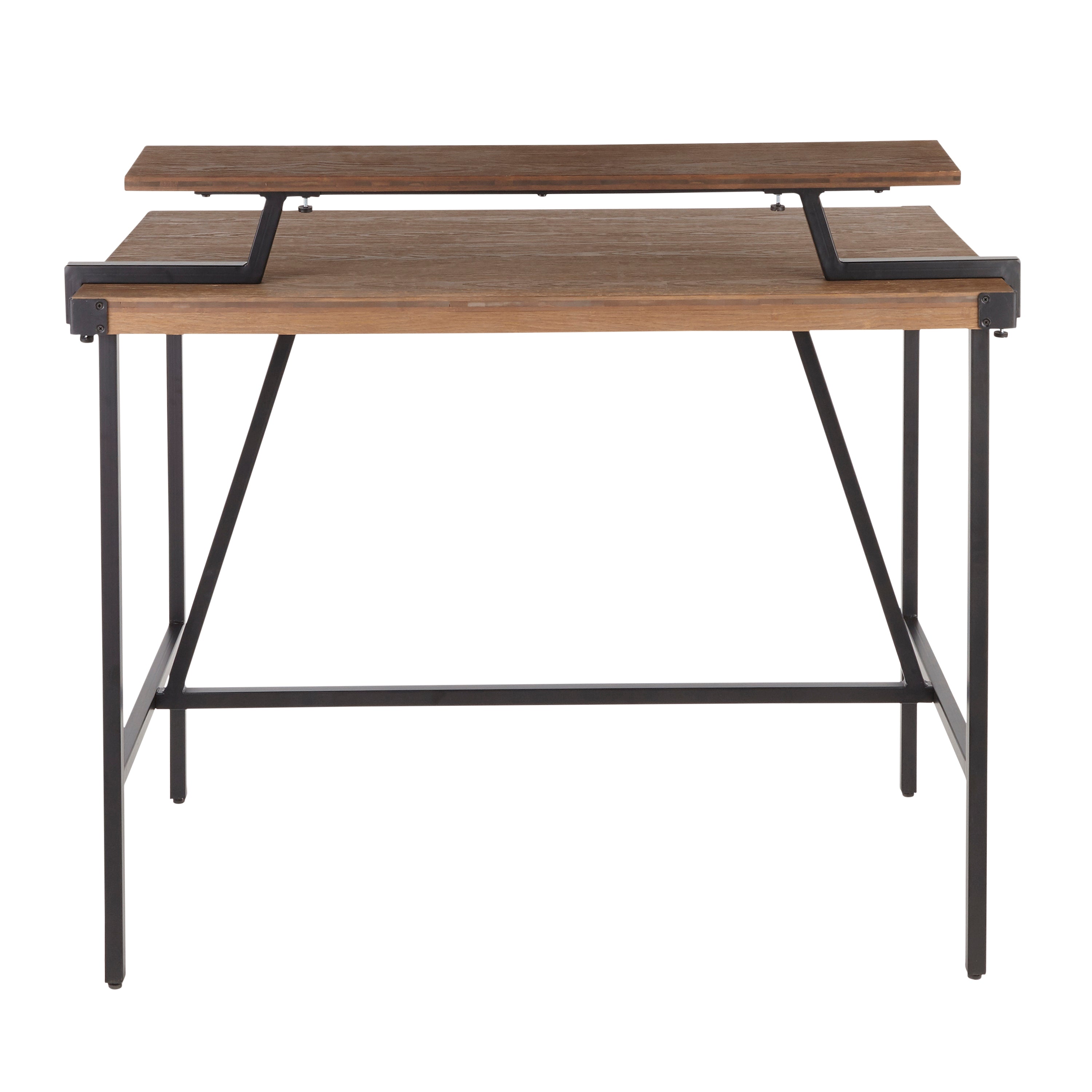 Gia Industrial Counter Table in Black Metal and Brown Wood-Pressed Grain Bamboo by LumiSource