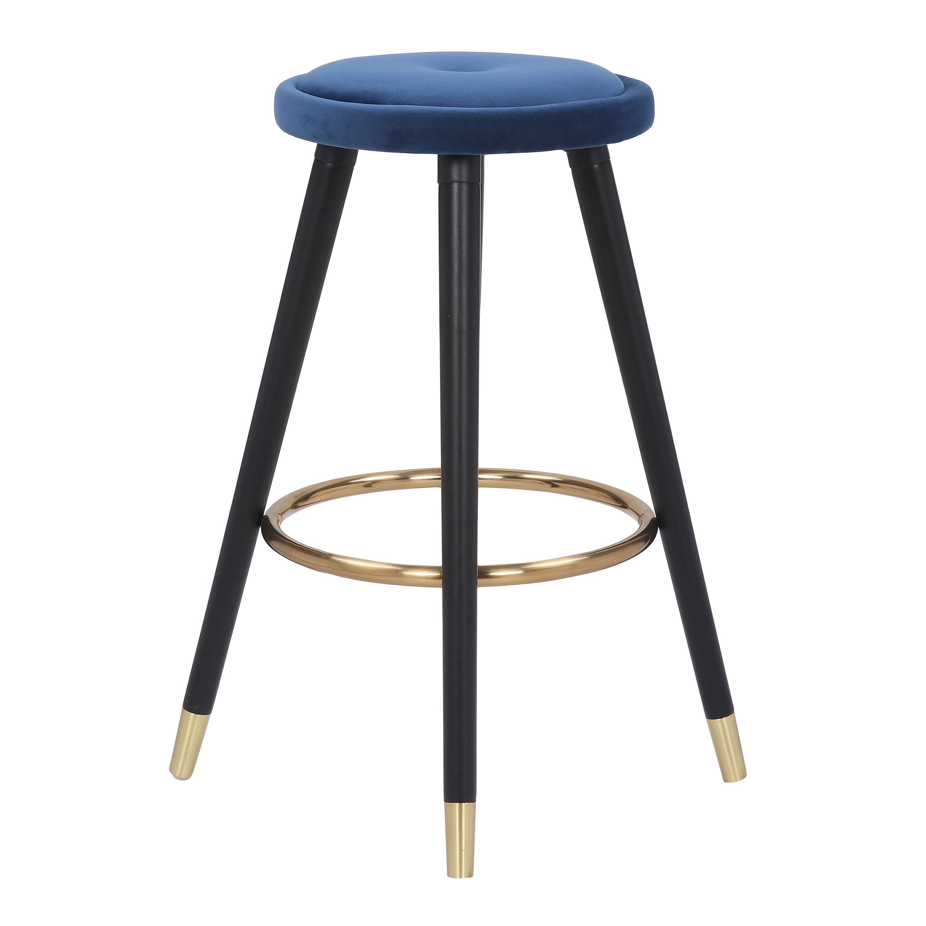 Cavalier Glam Counter Stool in Black Wood and Blue Velvet with Gold Accent by LumiSource - Set of 2