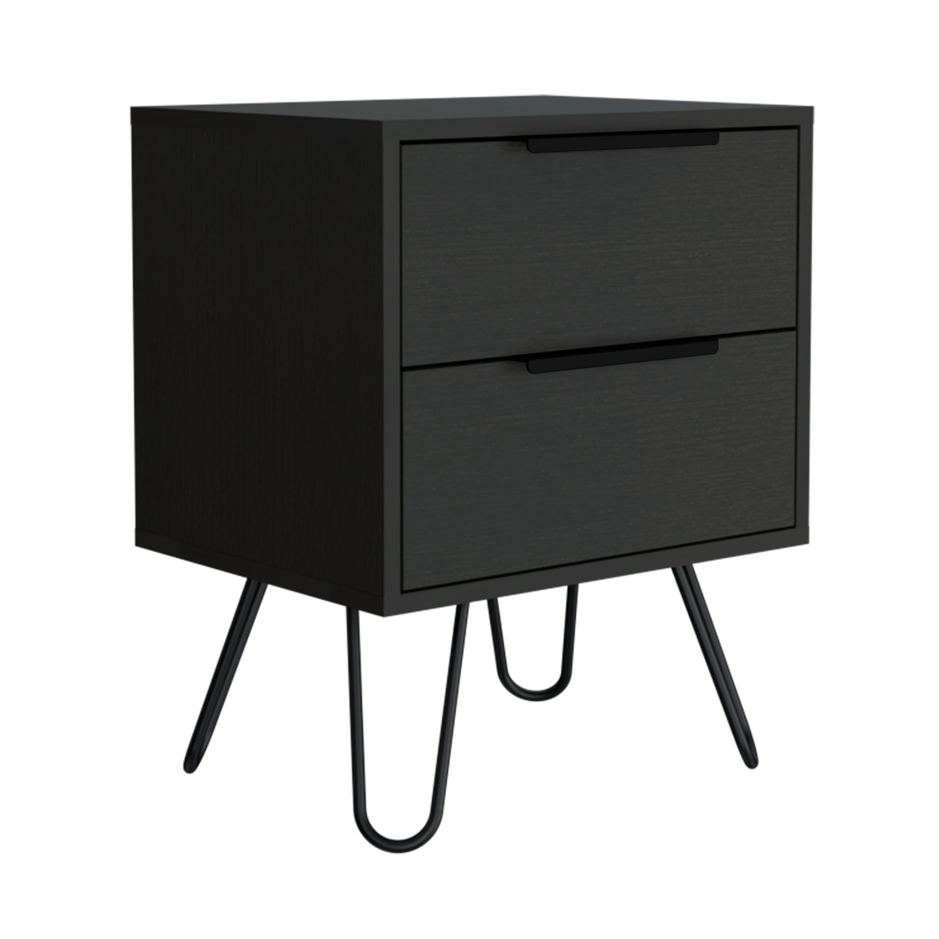 Nightstand Skyoner 2, Harpin Legs, Two Drawers, Black Wengue Finish