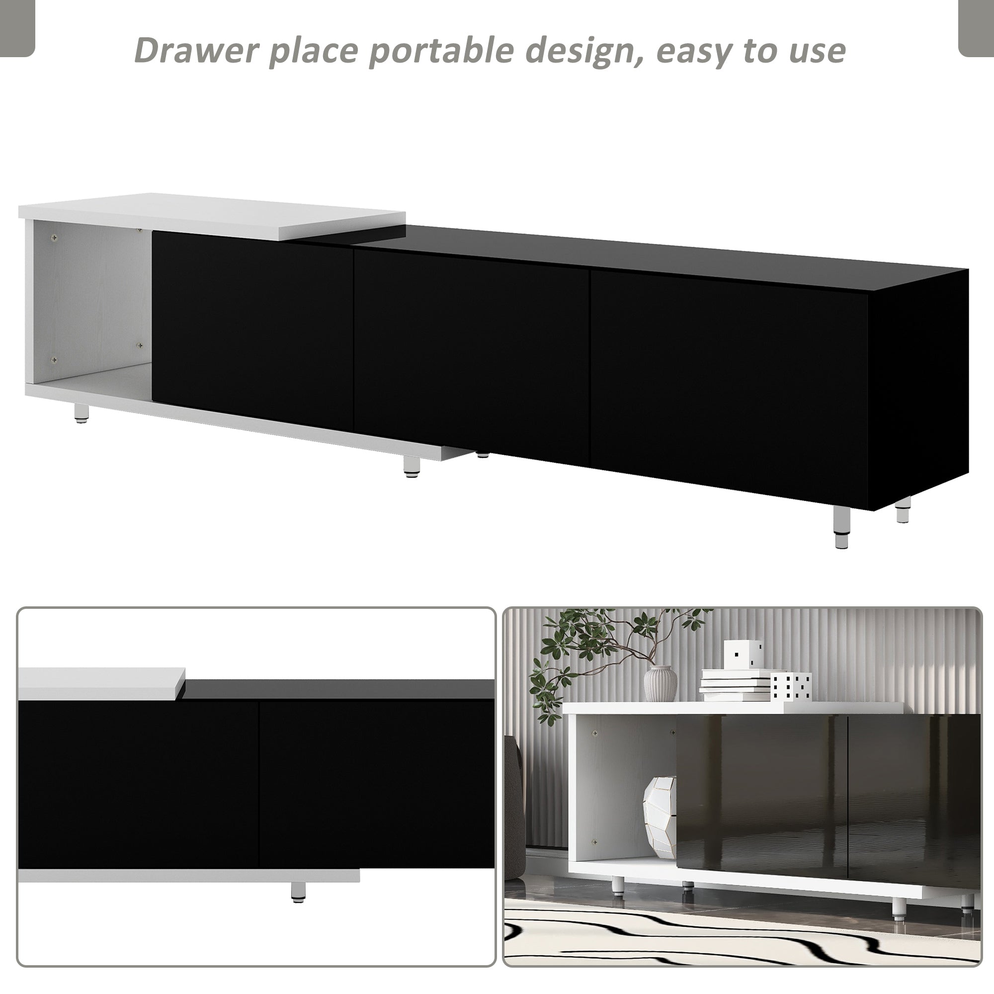 U-Can Modern ,Stylish TV Stand  TV Cabinet for 80+inch TV, Black