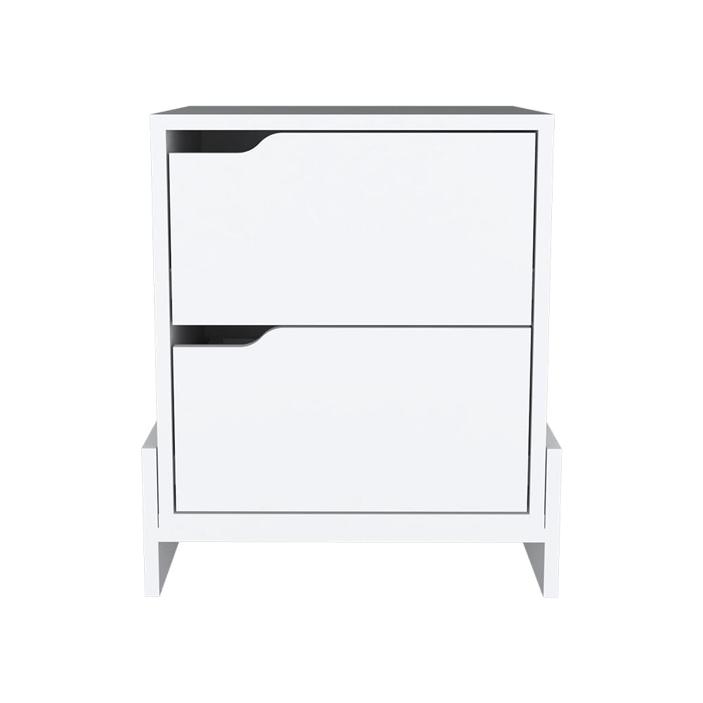 Nightstand Brookland, Bedside Table with Double Drawers and Sturdy Base, White Finish