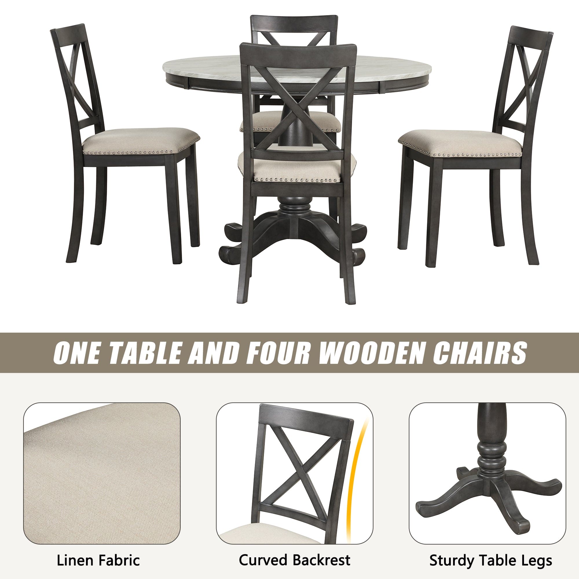 Orisfur. 5 Pieces Dining Table and Chairs Set for 4 Persons, Kitchen Room Solid Wood Table with 4 Chairs