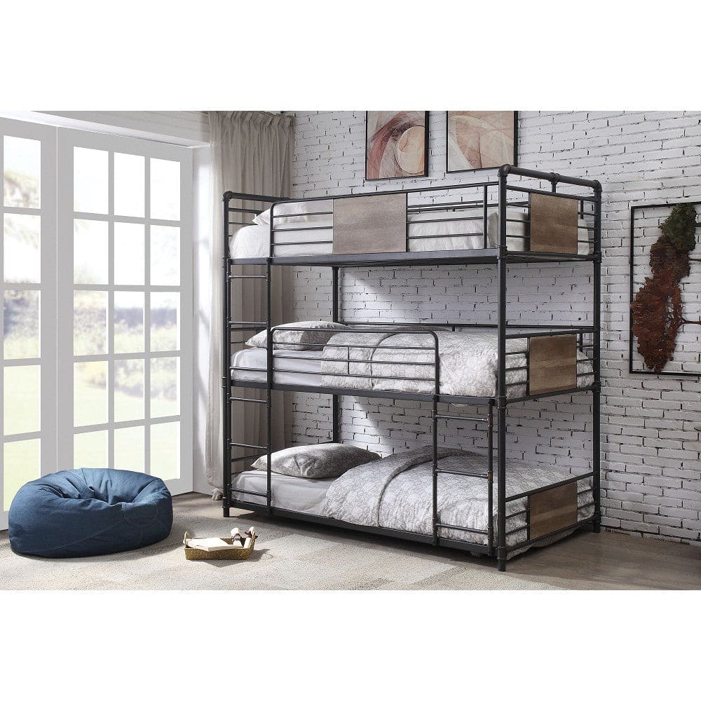 ACME Brantley Bunk Bed - Triple Twin in Sandy Black & Dark Bronze Hand-Brushed 37820