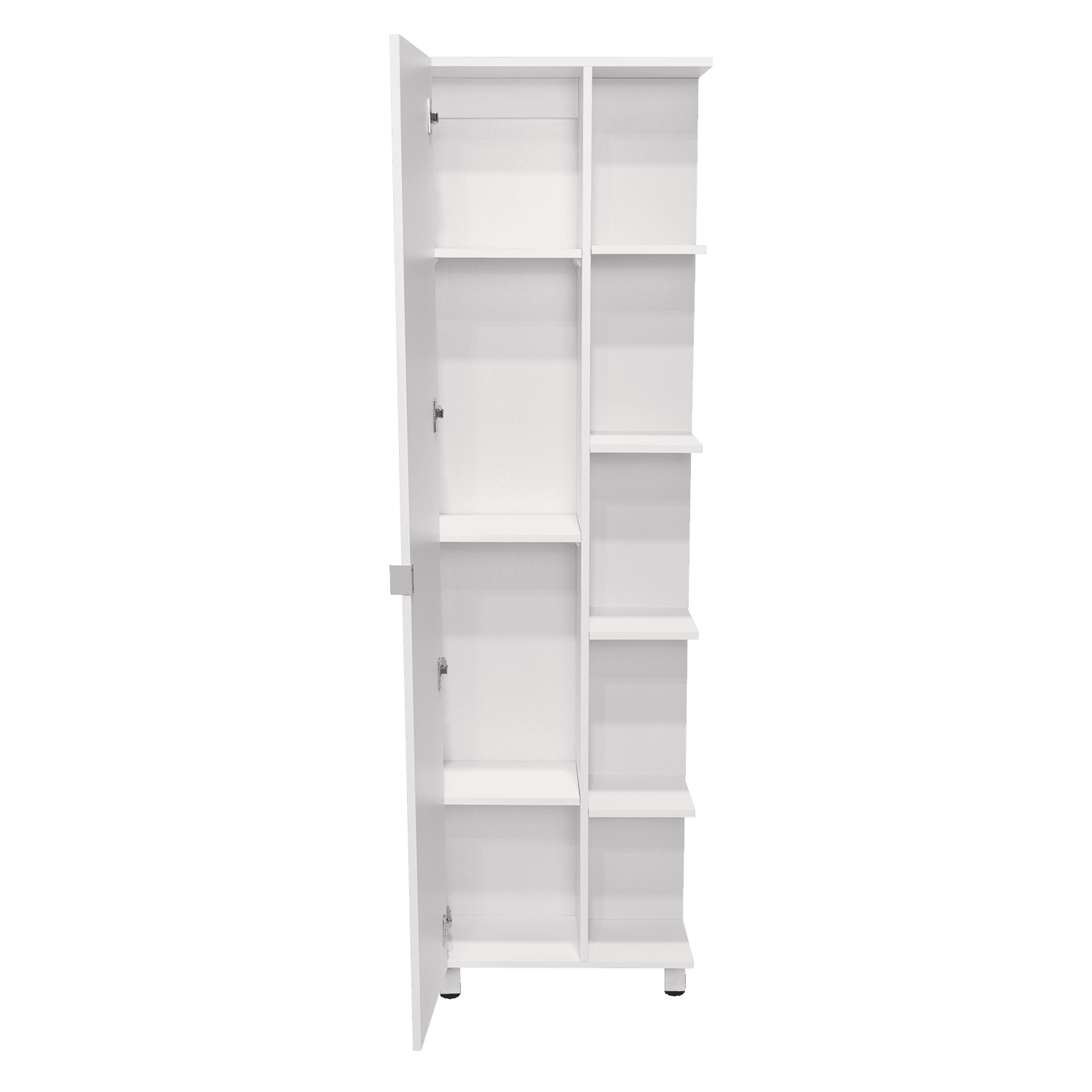 Corner Cabinet Womppi, Five Open Shelves, Single Door, White Finish