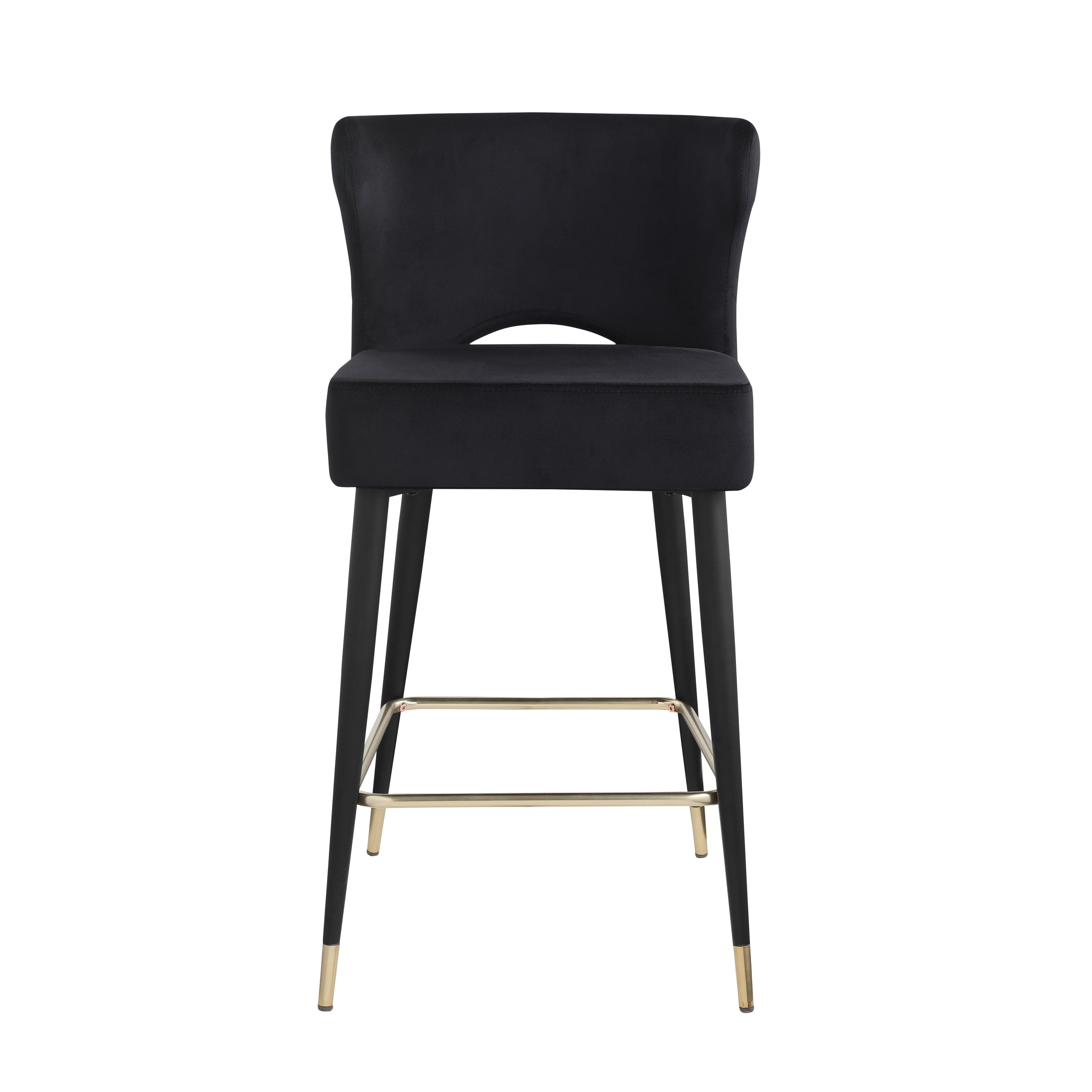 Woker Furniture Contemporary Velvet Upholstered Counter Height Stool with Gold Tipped, Black Metal Legs, 22" W x 19" D x 38.5" H, Black