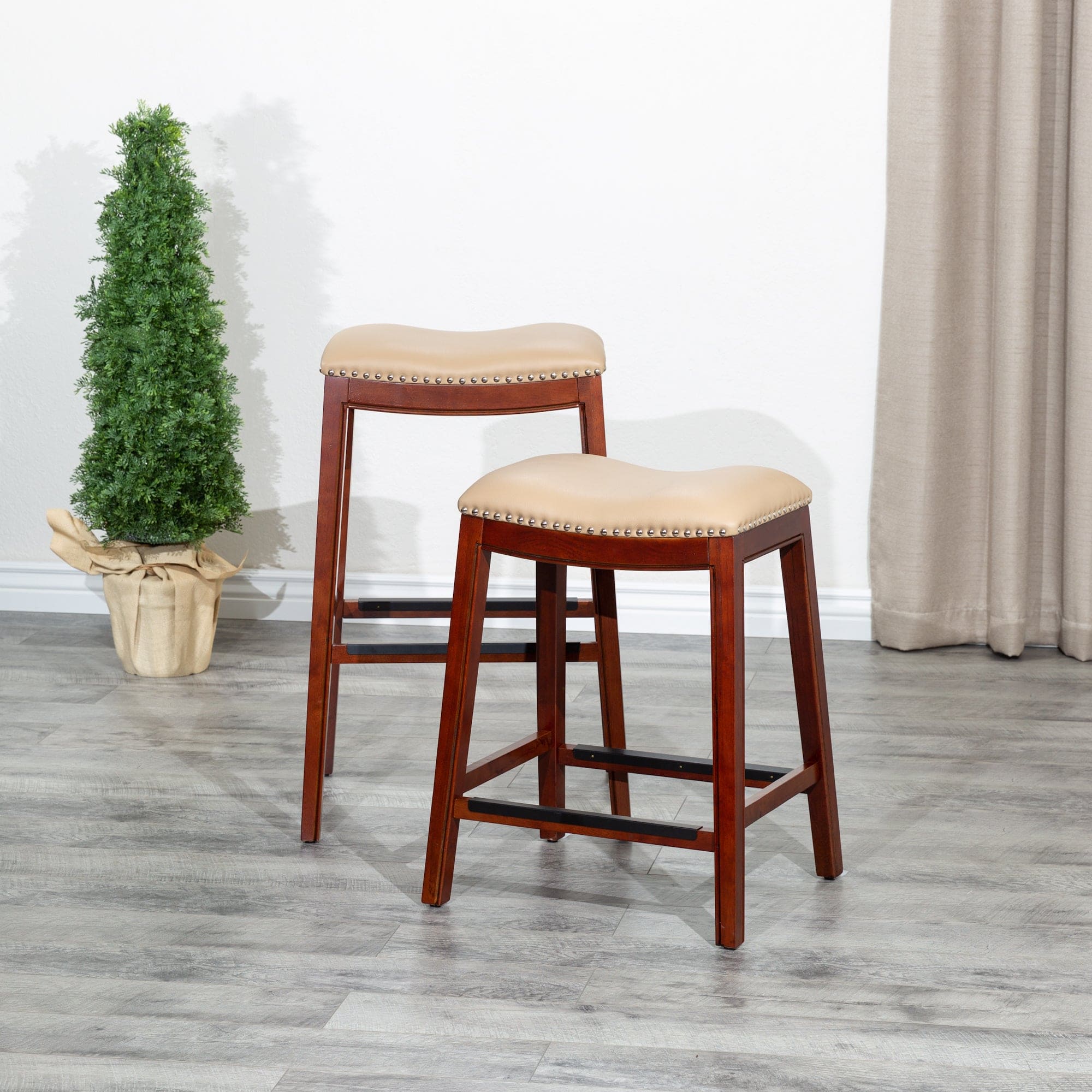 30" Bar Stool, Cherry Finish, Bone Leather Seat