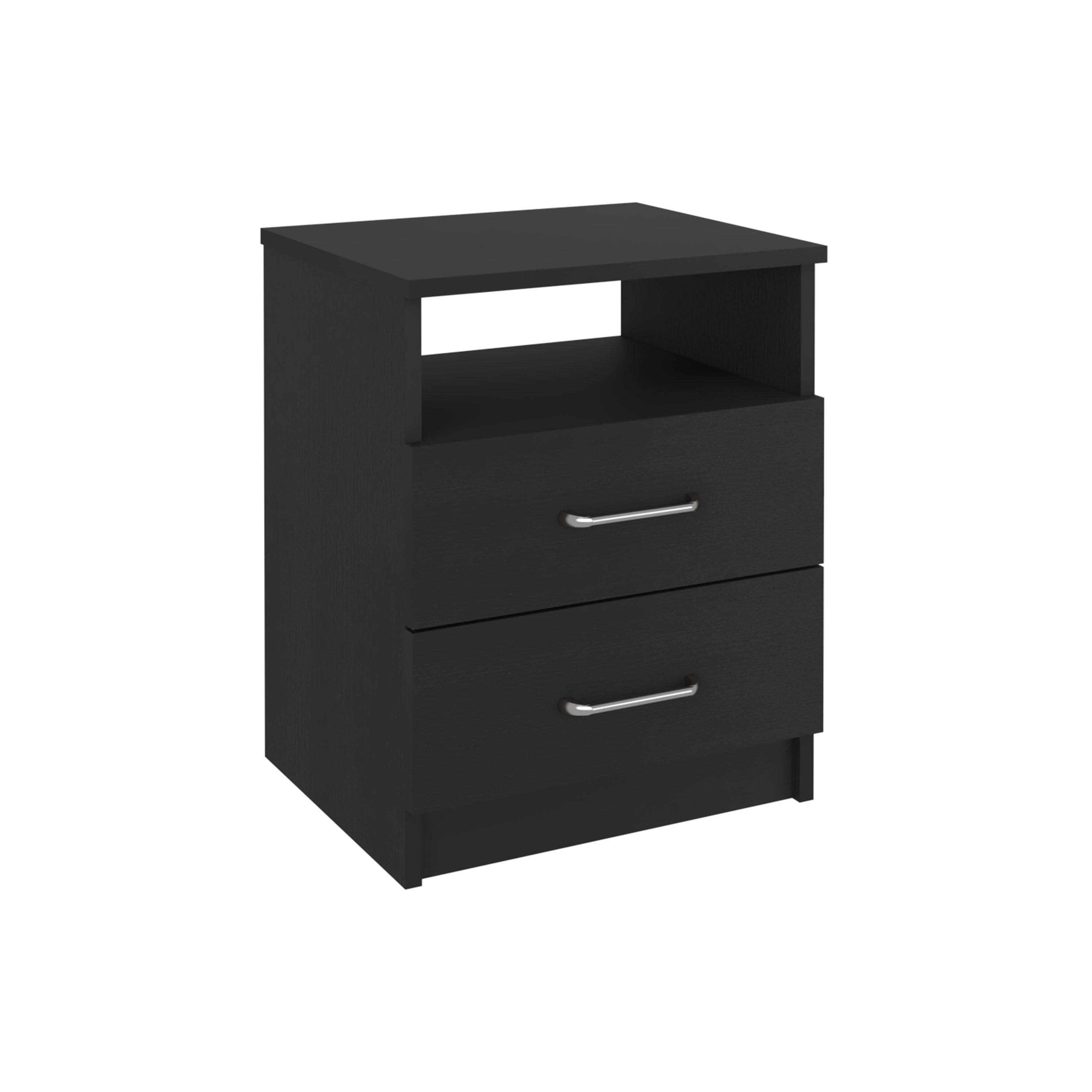 Minto 3 Piece Bedroom Set, Milano Double Door Cabinet Dresser + 2 Salento Nightstands, Black