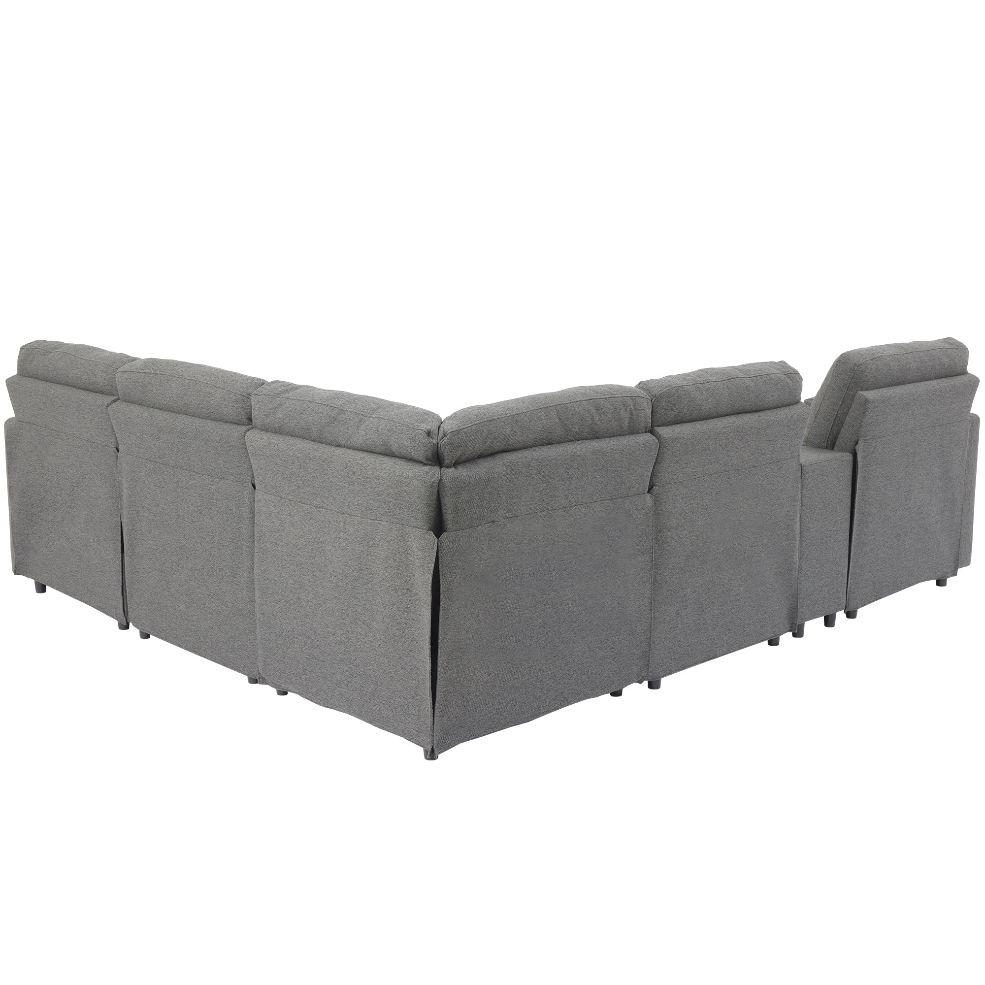 104'' Power Recliner Corner Sofa Home Theater Reclining Sofa Sectional Couches with Storage Box, Cup Holders, USB Ports and Power Socket for Living Room, Dark Grey