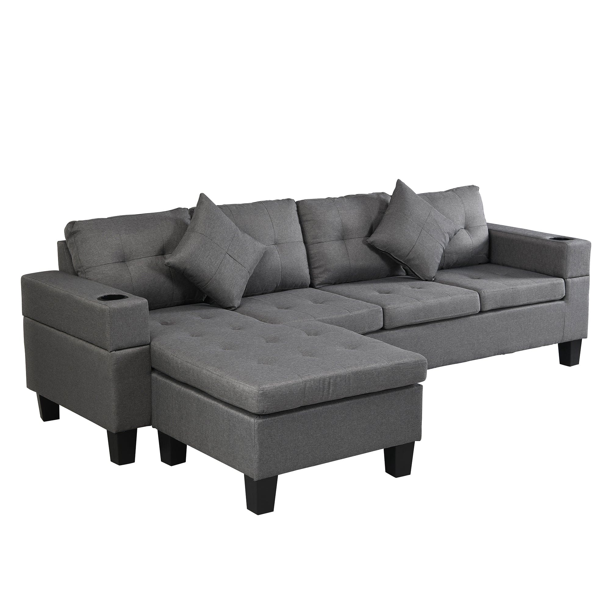 Sectional Sofa Set for Living Room with L Shape  Chaise Lounge ,cup holder and  Left or Right Hand Chaise  Modern 4 Seat