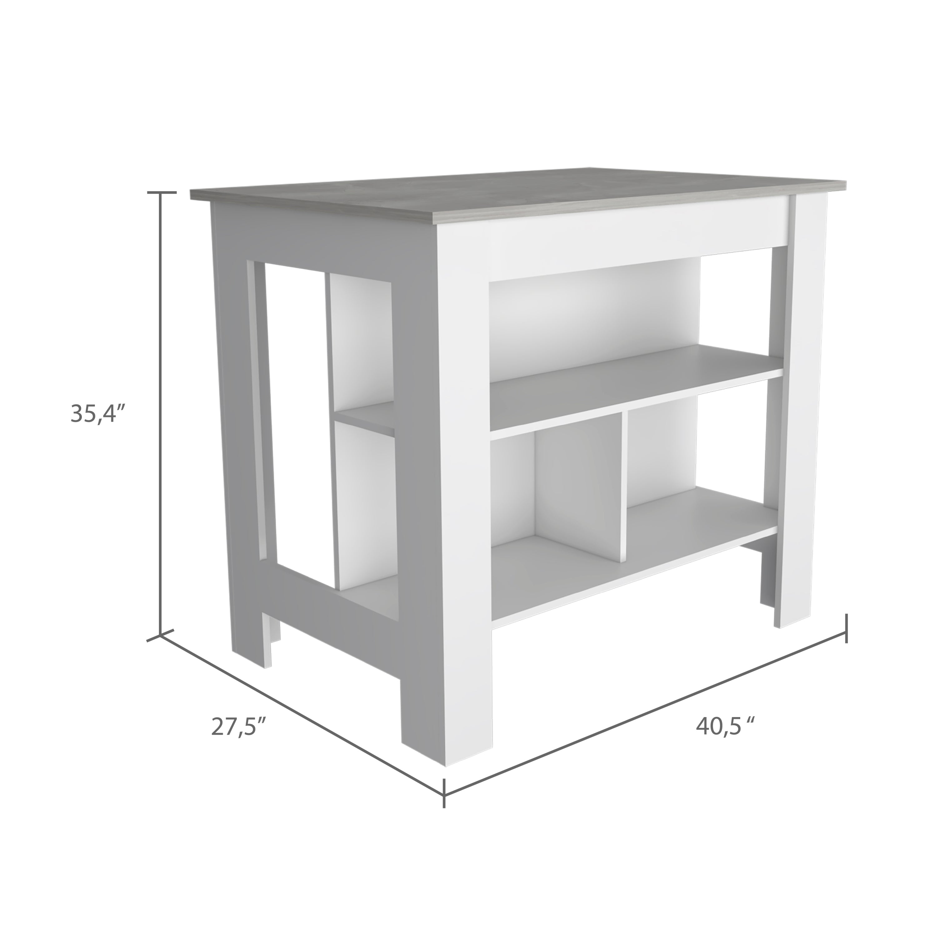 Rockaway 3-Shelf Kitchen Island White and Ibiza Marble