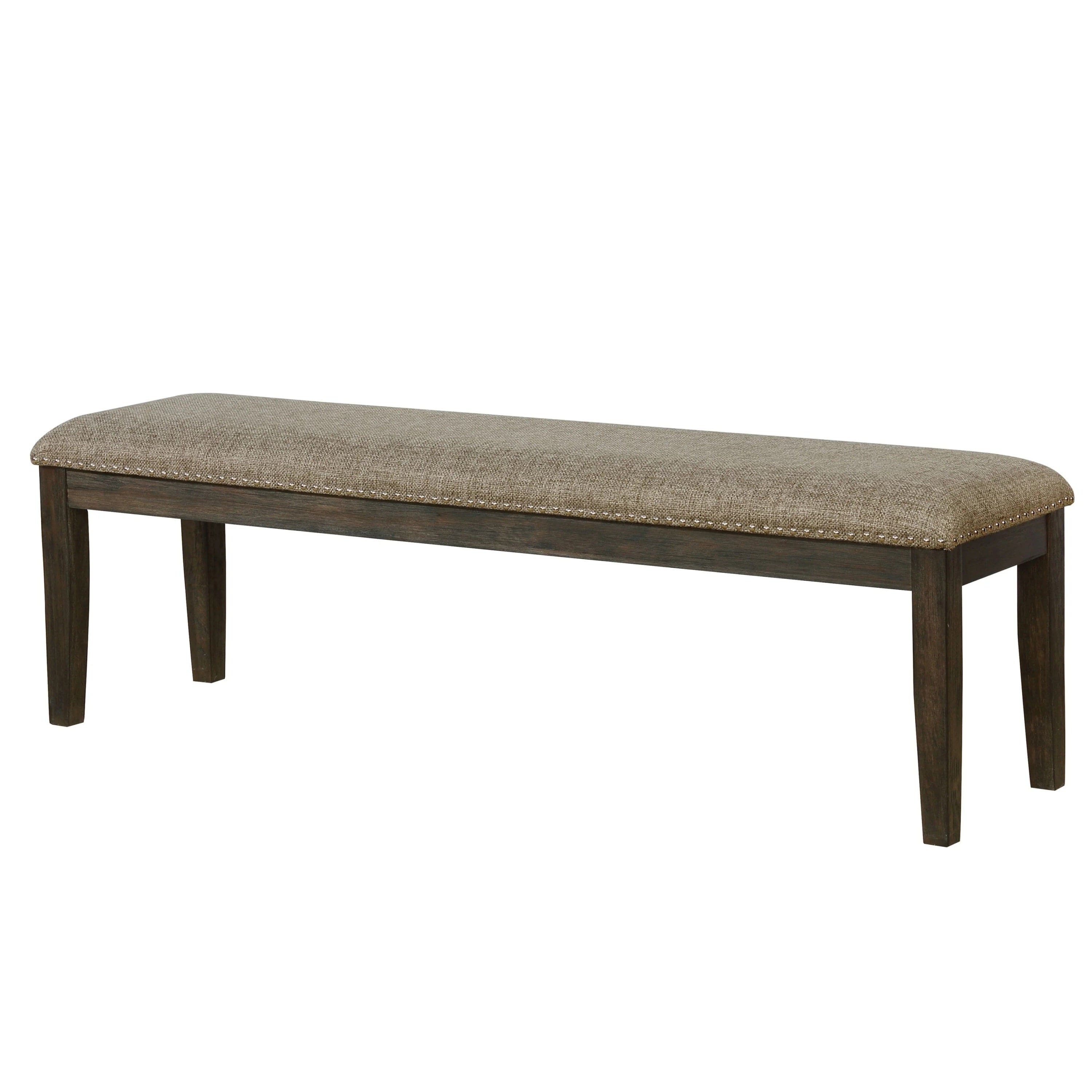 Transitional 1pc BENCH Only Espresso Warm Gray Nail heads Solid wood Fabric Upholstered Padded Seat Kitchen Rustic Dining Room Furniture