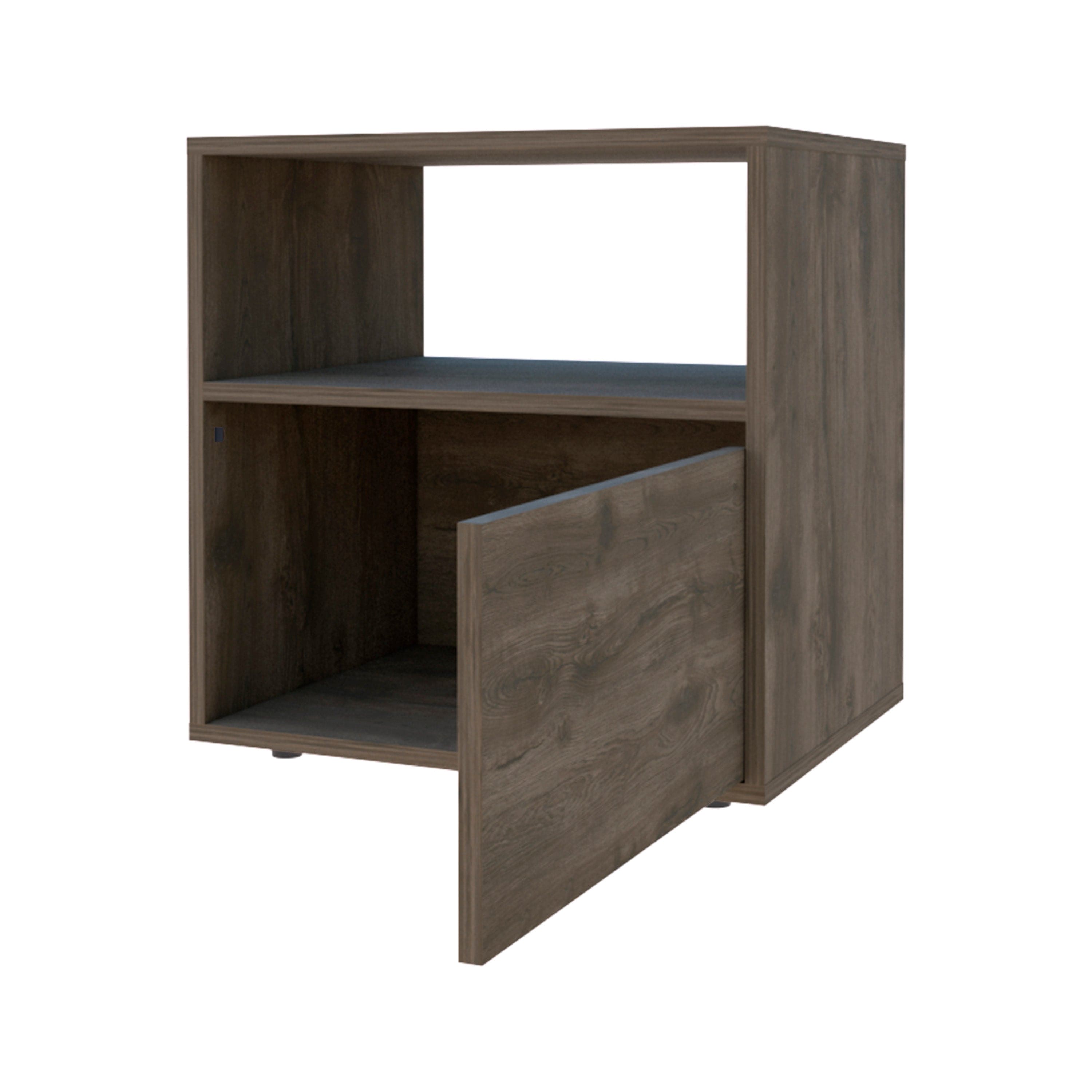 Nightstand Forum, One Open Shelf, One Cabinet, Dark Brown / Black Wengue Finish