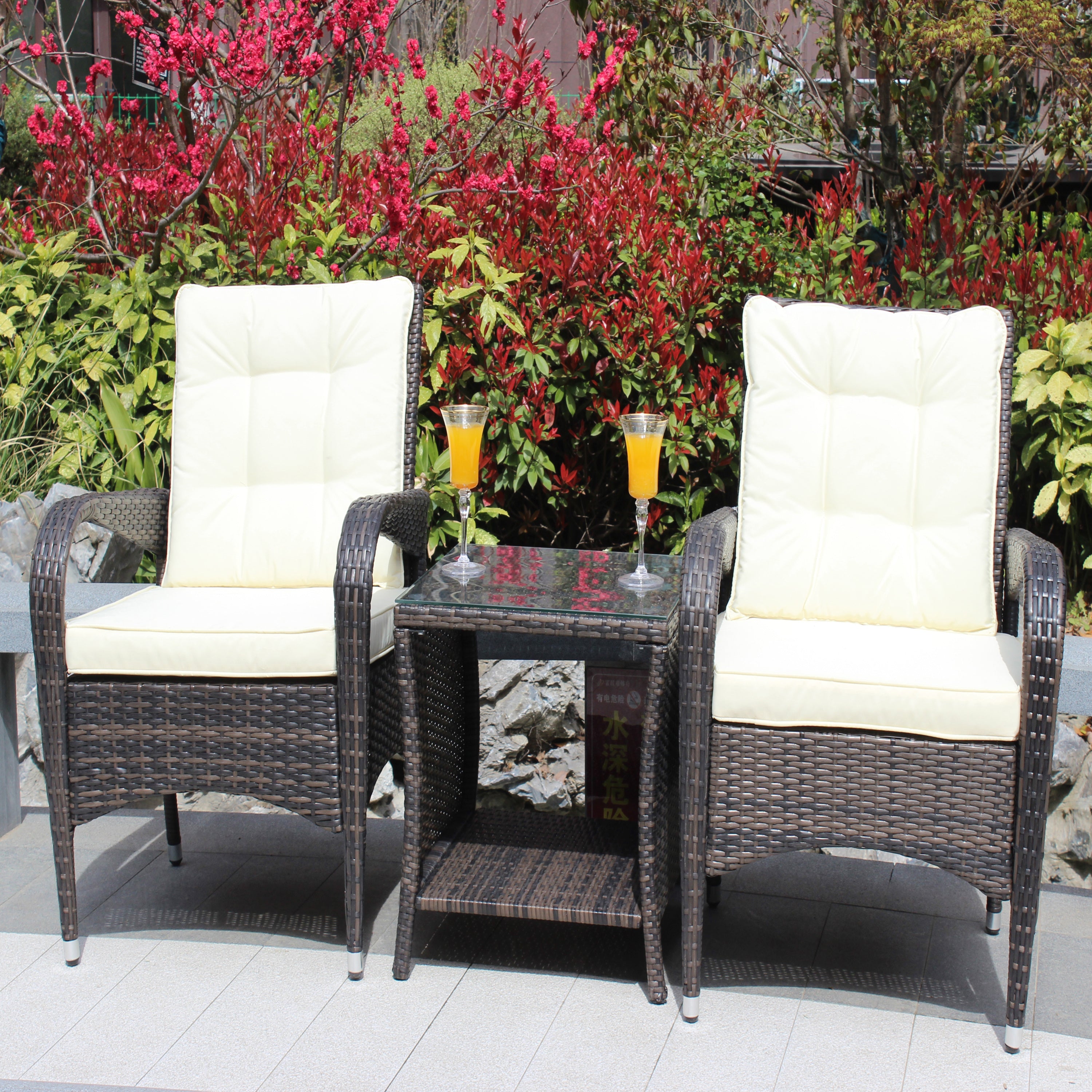 Outdoor patio Furniture sets 3 piece Conversation set wicker Ratten Sectional Sofa With Seat Cushions(Beige Cushion)