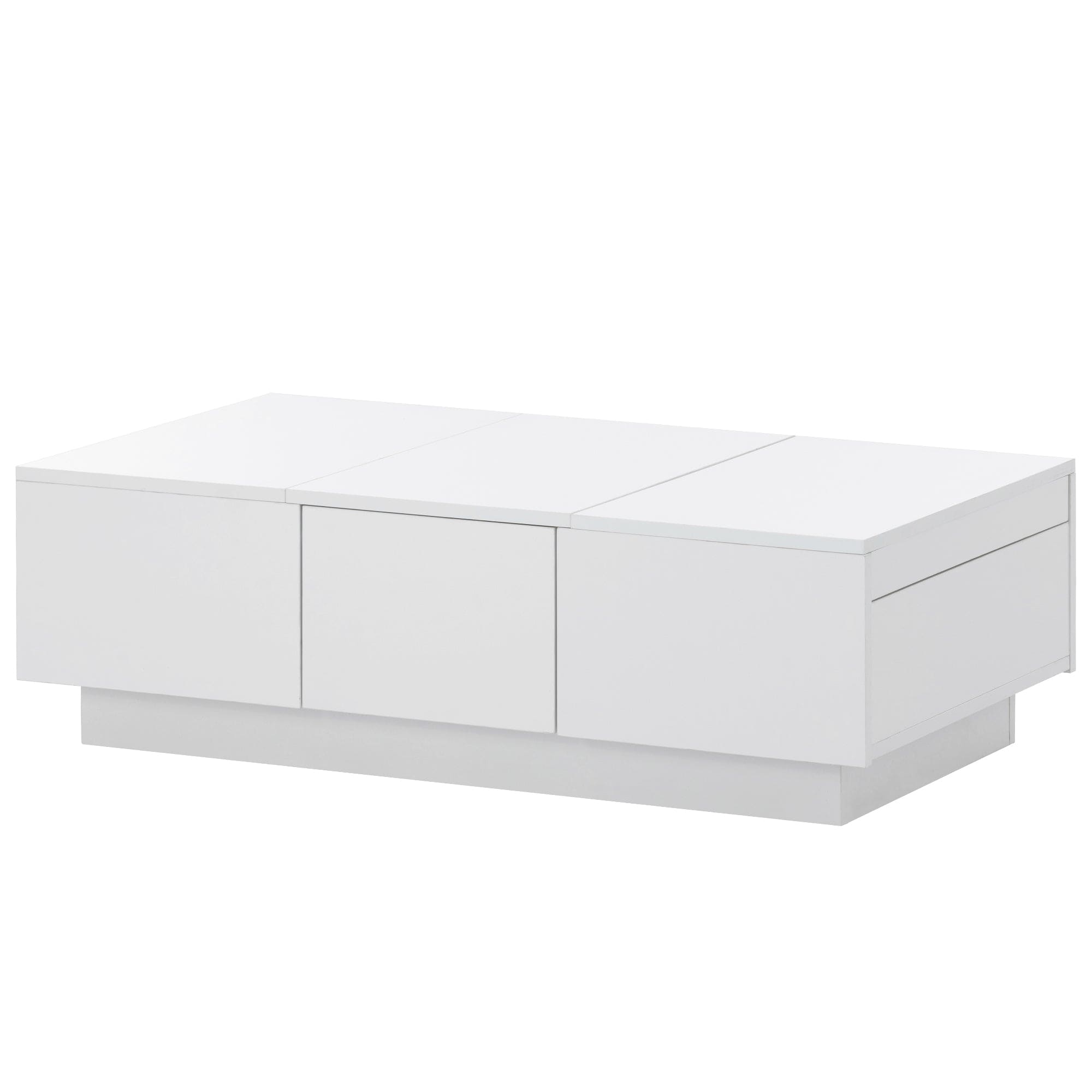 ON-TREND Multifunctional Coffee Table with 2 large Hidden Storage Compartment, Extendable Cocktail Table with 2 Drawers, High-gloss Center Table with Sliding Top for Living Room, 39.3"x21.6", White