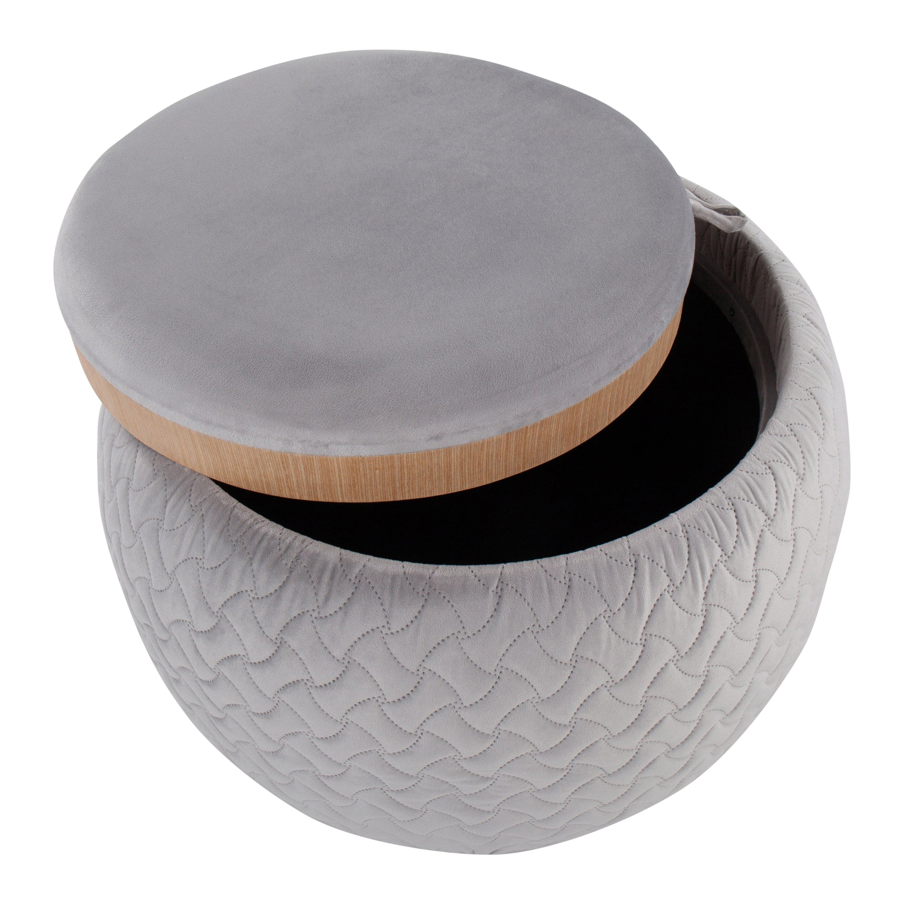 Tray Pouf Contemporary Ottoman in Natural Wood and Silver Velvet by LumiSource