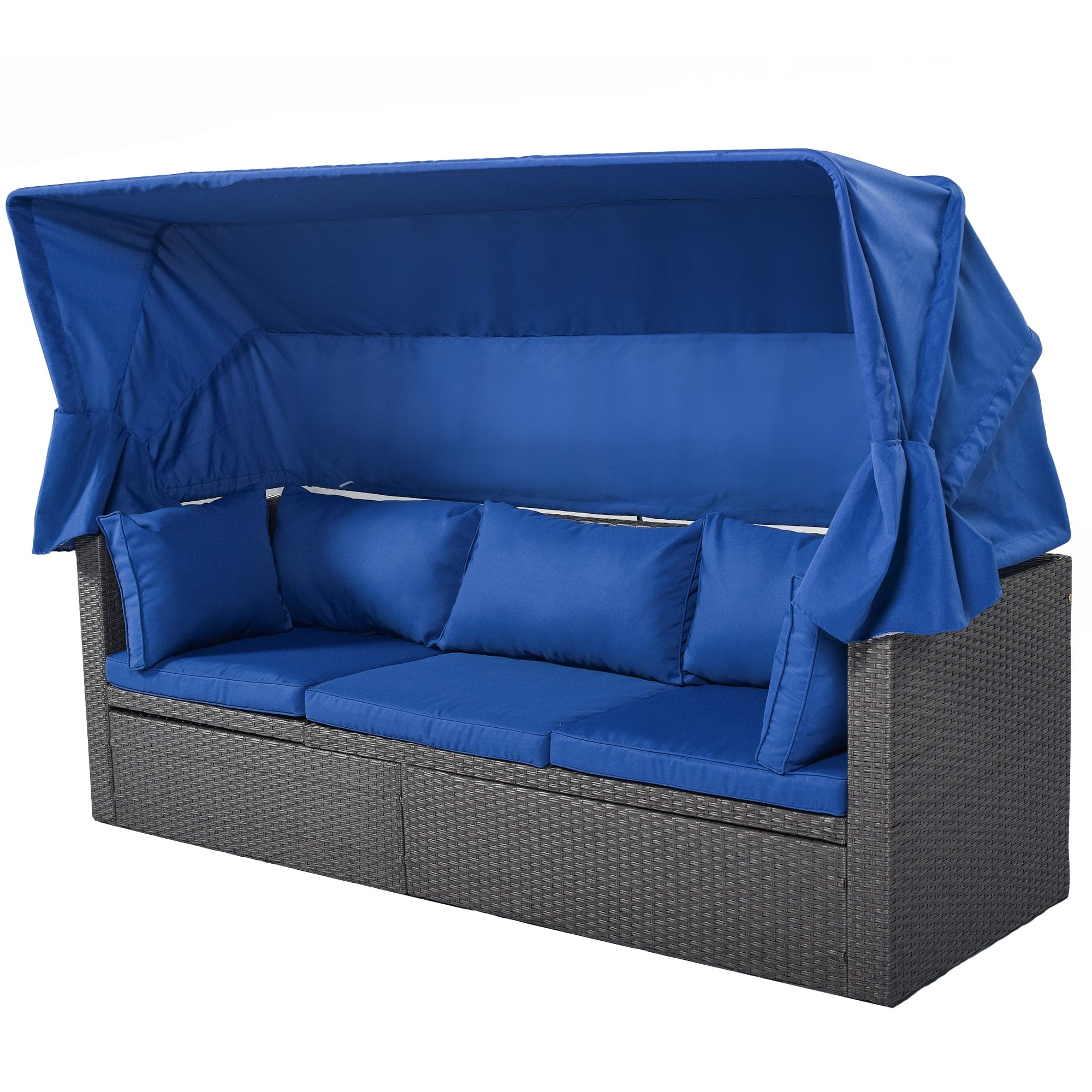 U_Style Outdoor Patio Rectangle Daybed with Retractable Canopy,  Wicker Furniture Sectional Seating with Washable Cushions, Backyard, Porch(As same as WY000263AAE)