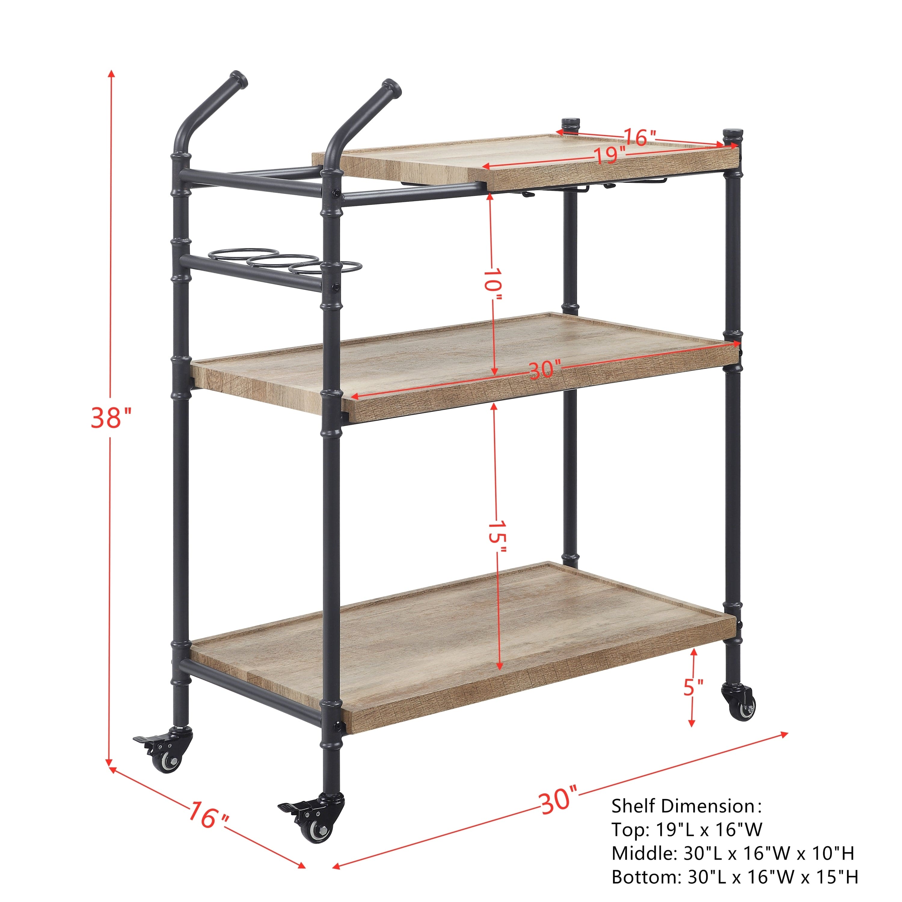 ACME Brantley Serving Cart in Oak & Sandy Black Finish AC00754