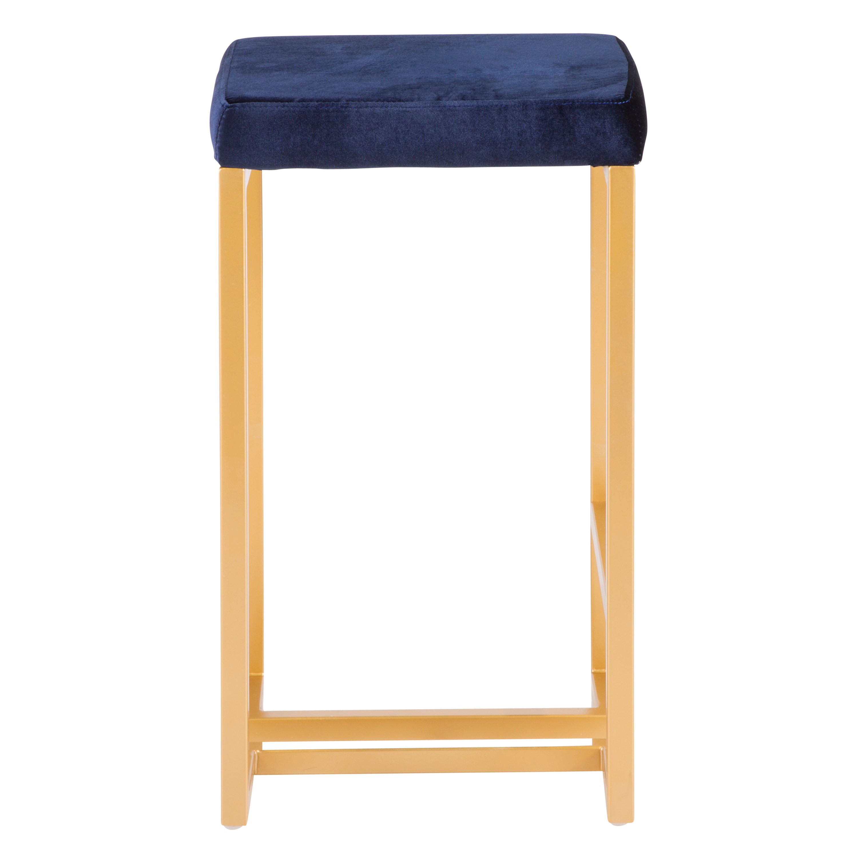 Midas 26" Contemporary-Glam Counter Stool in Gold with Blue Velvet Cushion by LumiSource - Set of 2