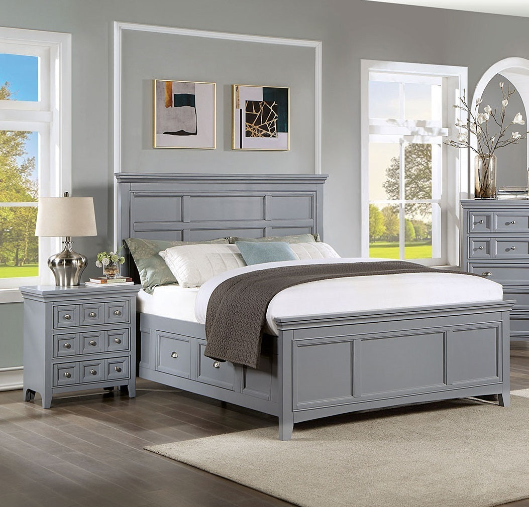 Transitional Style Gray Color Solid wood 1pc Nightstand Only Bedroom Furniture Bedside Table Round Knobs 3-Drawers Nightstand