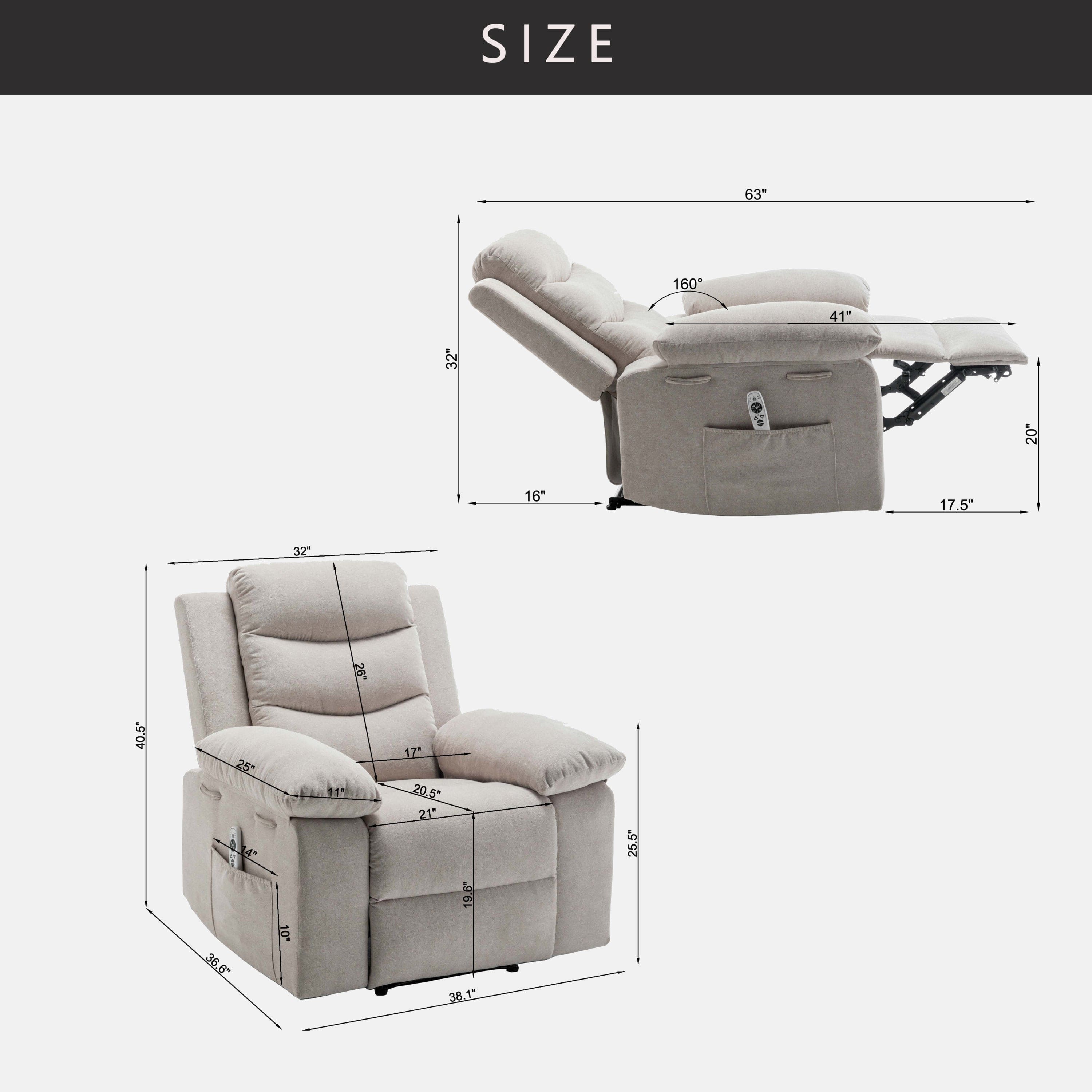 Power Recliner Chair with Adjustable Massage Function, Recliner Chair with
Heating System for Living Room, Beige color fabric