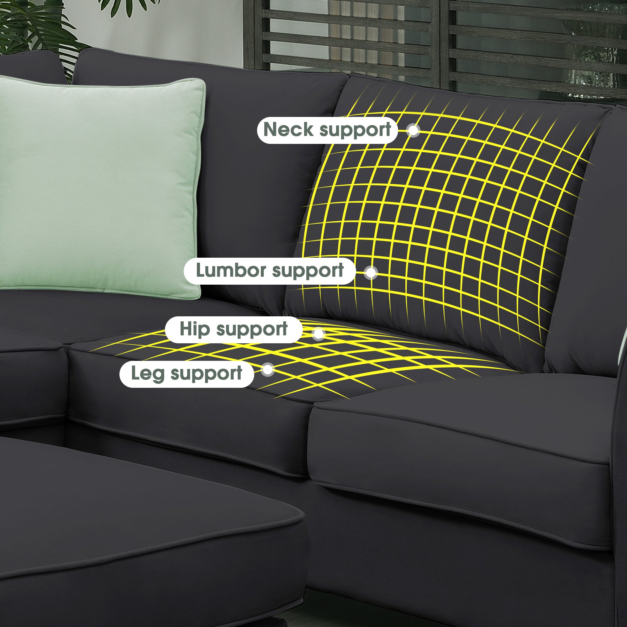 [VIDEO provided] 112*87" Sectional Sofa Couches Living Room Sets, 7 Seats Modular Sectional Sofa with Ottoman, L Shape Fabric Sofa Corner Couch Set with 3 Pillows, Black(New of GS008210AAB)