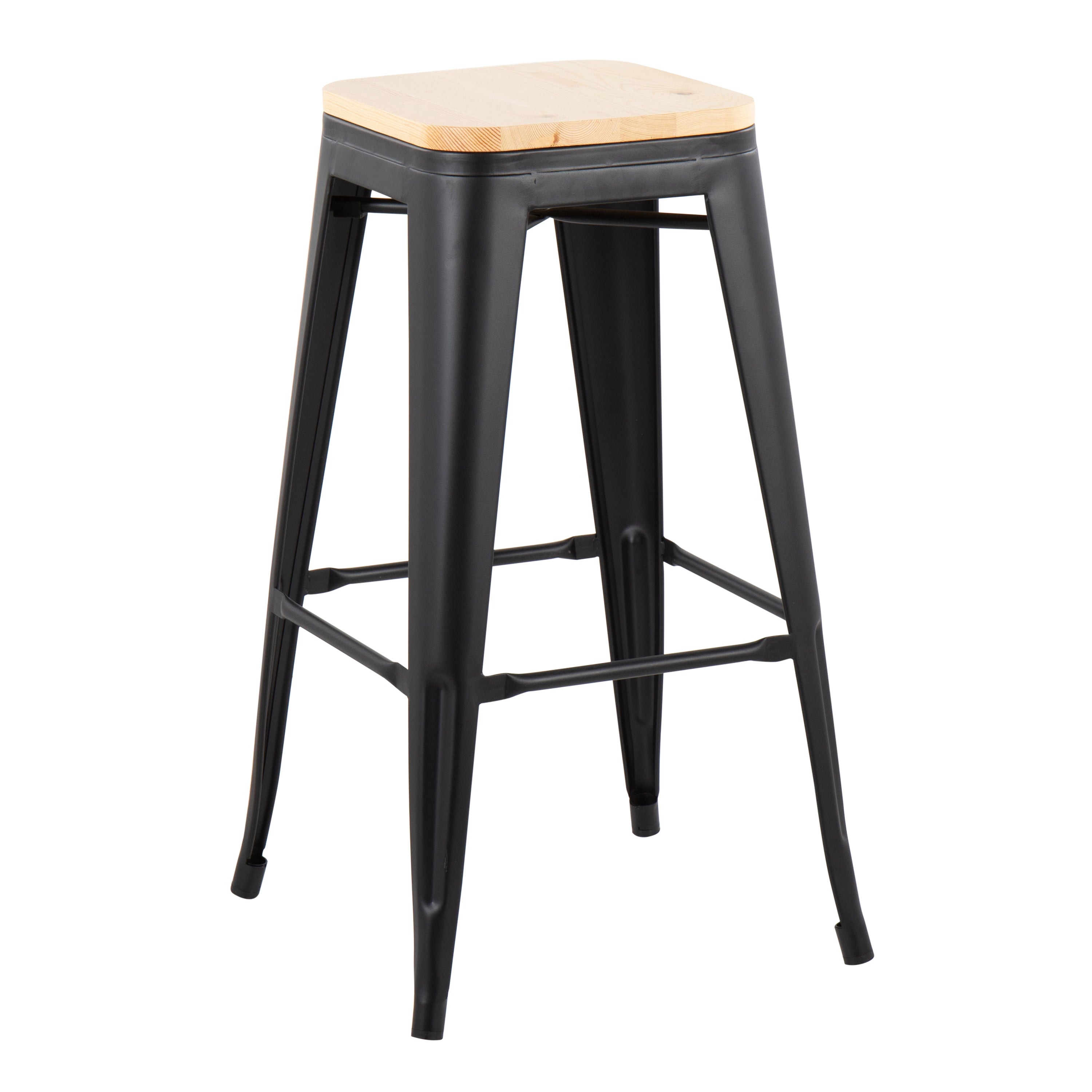 Oregon Contemporary Barstool in Black Steel and Natural Wood by LumiSource - Set of 2