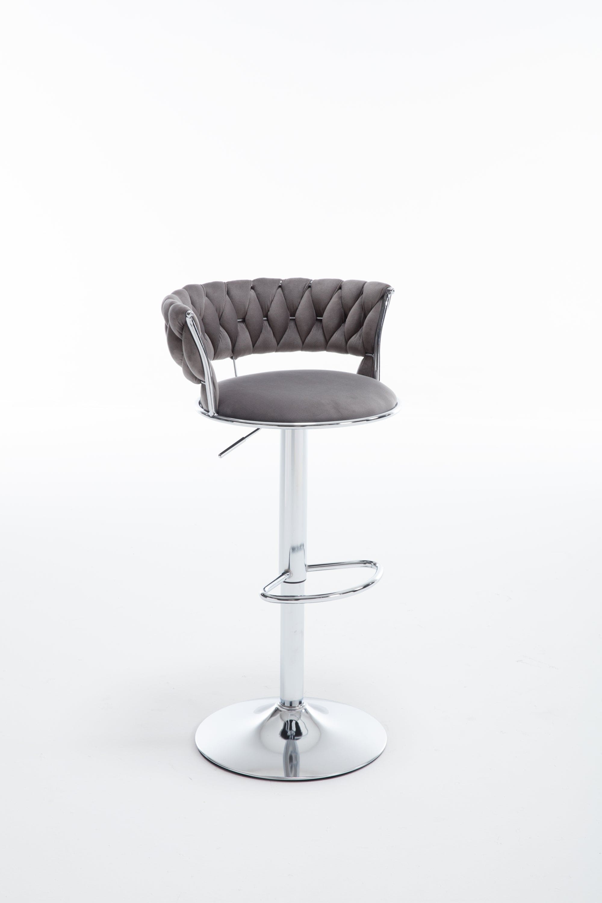 Set of 2  Bar Stools,with Chrome Footrest and Base Swivel Height Adjustable Mechanical Lifting Velvet +  Bar Stool-GREY