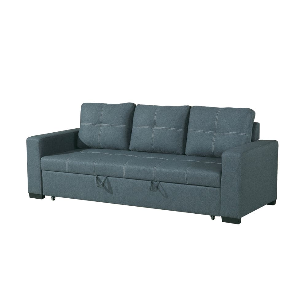 3 Seats Polyfiber Convertible Sleeper Sofa, Blue Grey