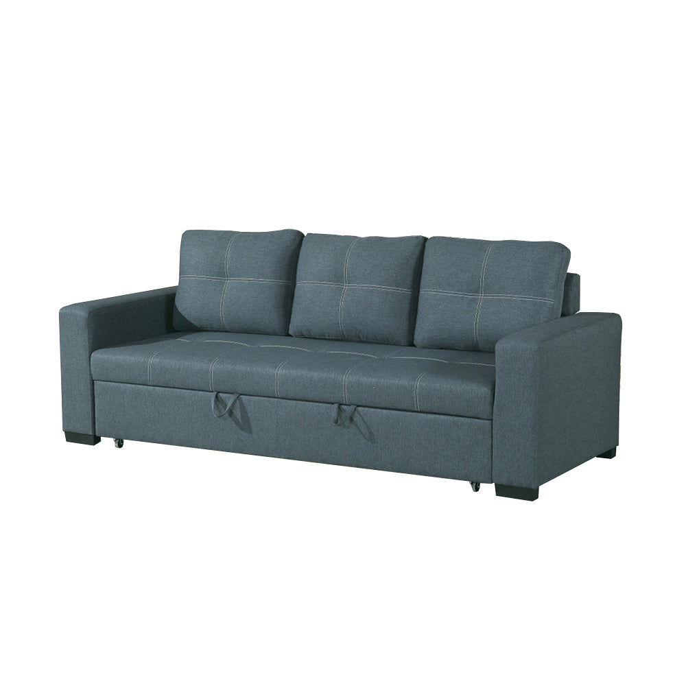 3 Seats Polyfiber Convertible Sleeper Sofa, Blue Grey