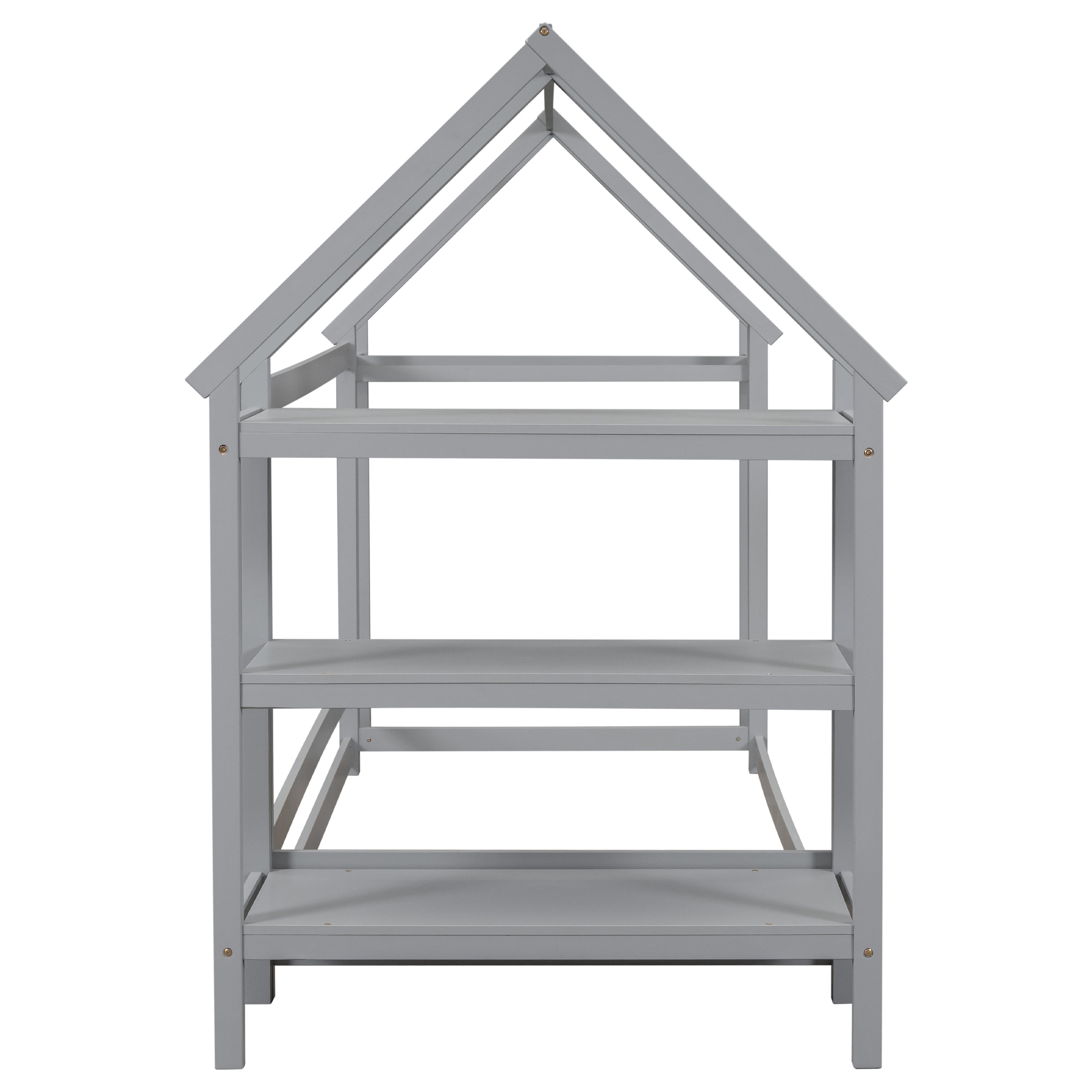 Twin House-Shaped Floor Bed with 2 Detachable Stands,Grey