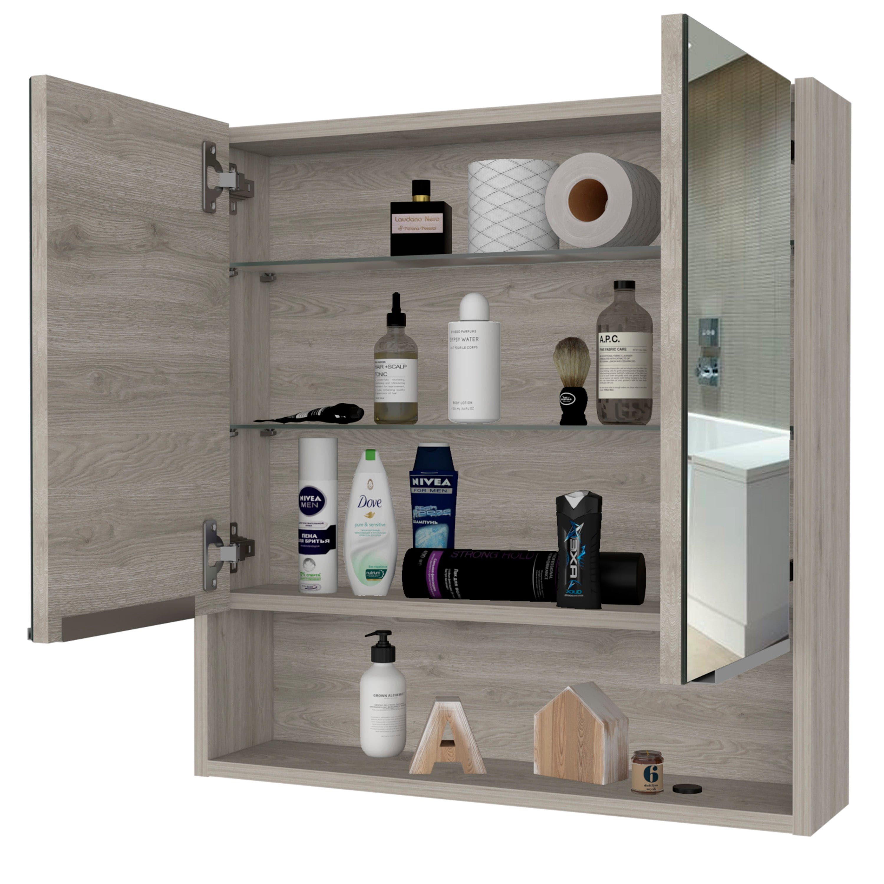 Medicine Cabinet with Mirror  Lexington,Three Internal Shelves, Light Gray Finish