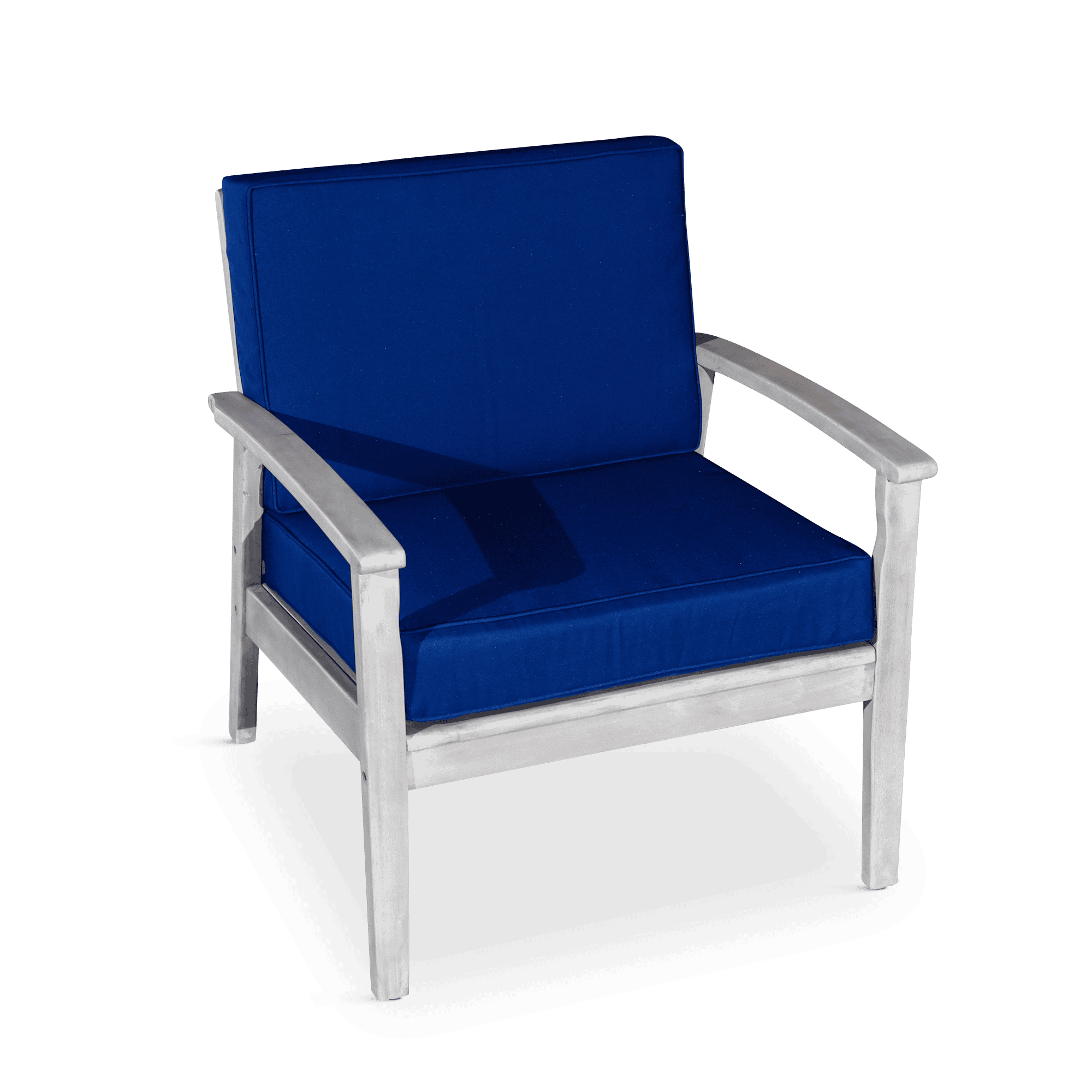 Deep Seat Eucalyptus Chair, Silver Gray Finish, Navy Cushions