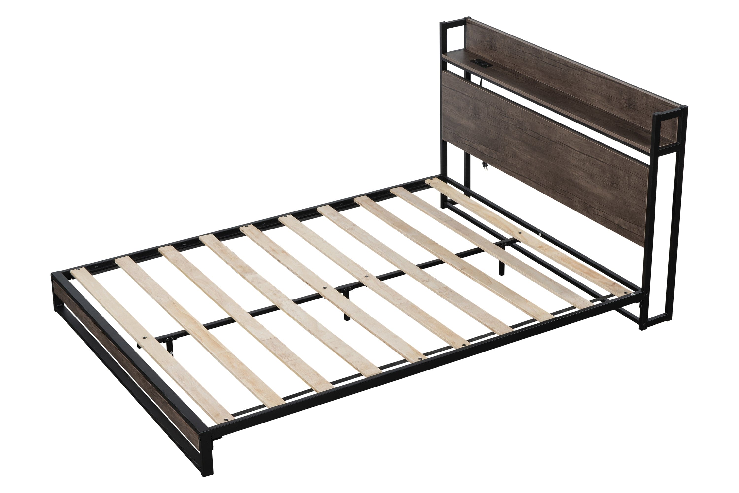 Platform Queen Bed with Socket, Fast Assemble Design