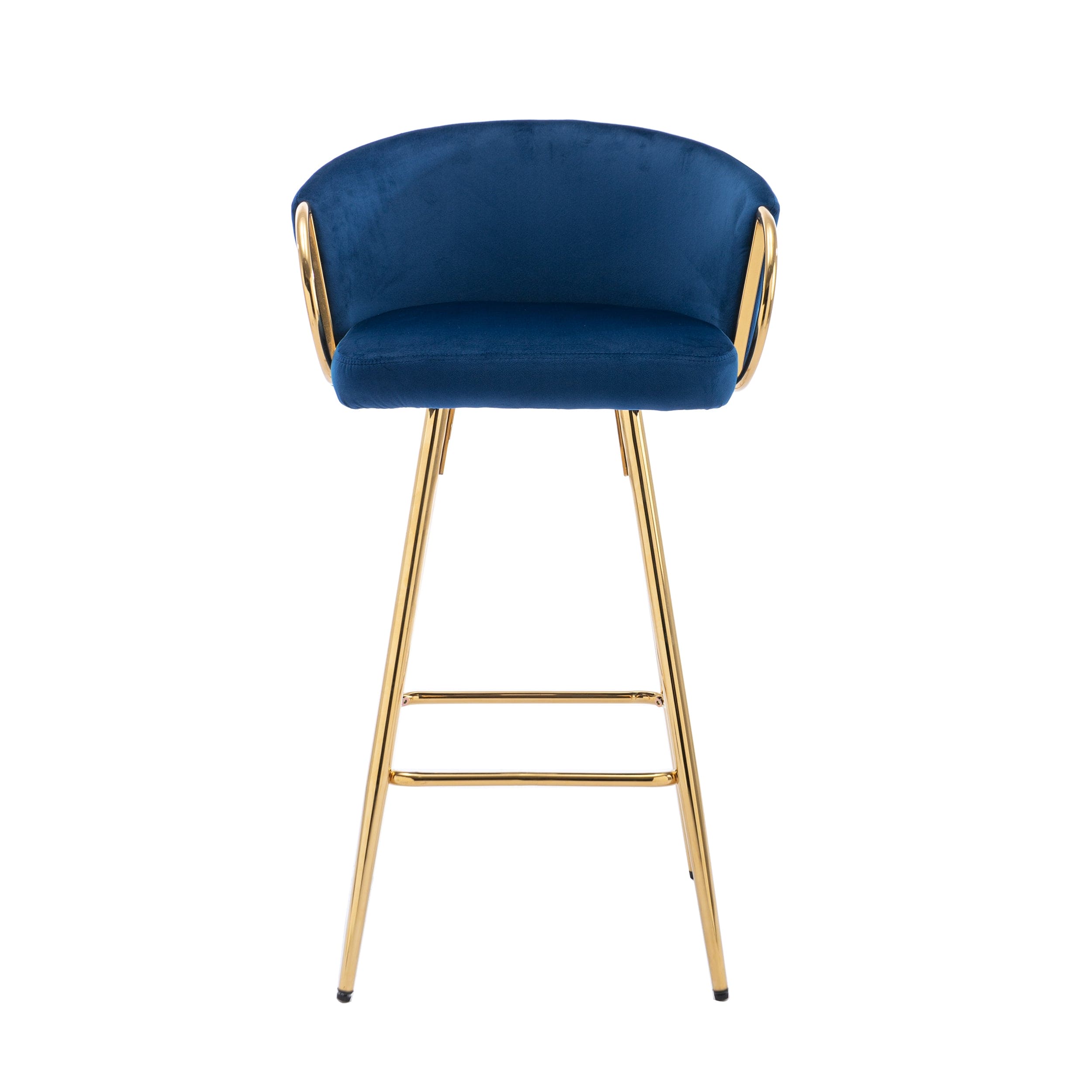 30 Inch Set of 2 Bar Stools,with Chrome Footrest and Base Velvet + Golden Leg Simple Bar Stool,BLUE