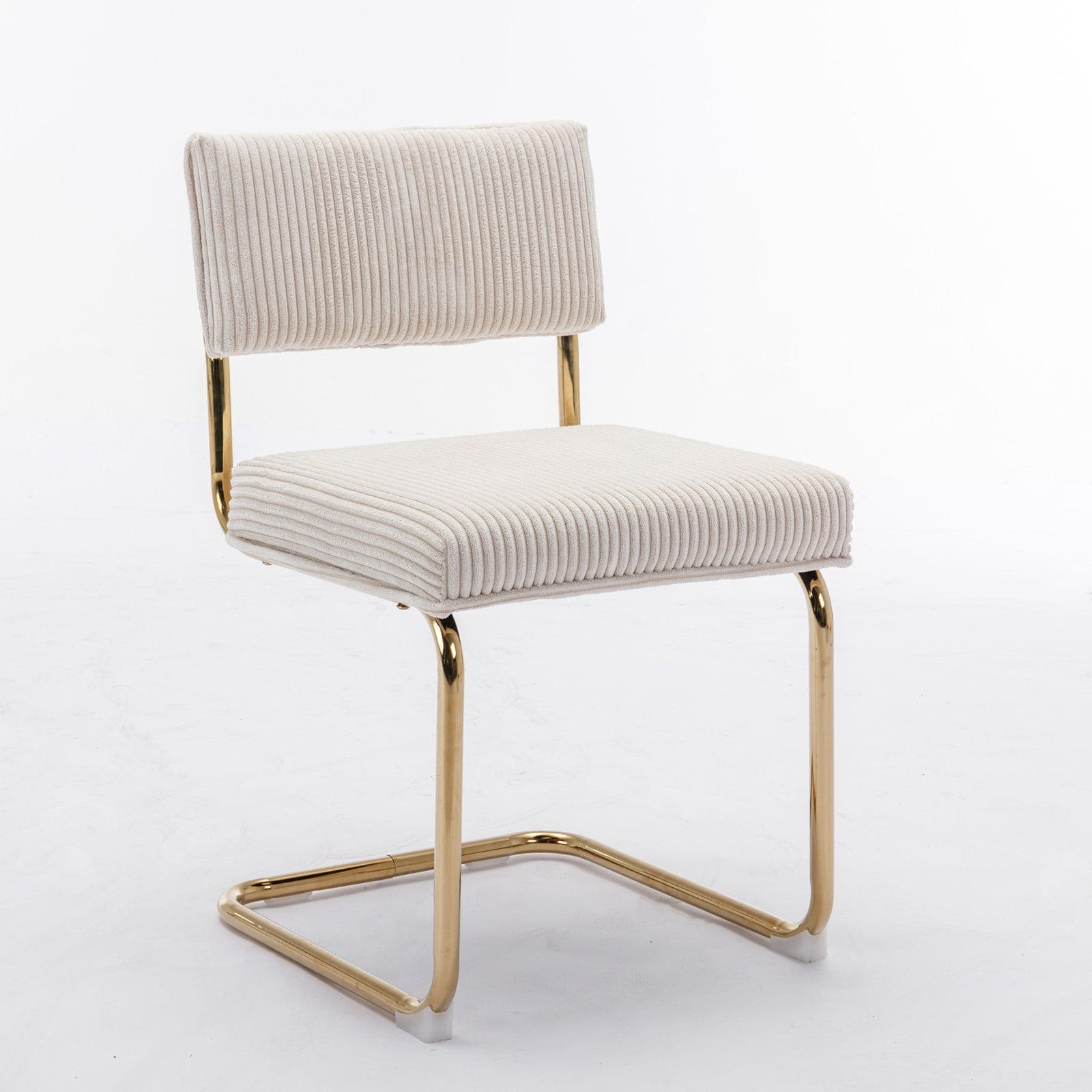 A&A Furniture,Modern Dining Chairs with Corduroy Fabric,Gold Metal Base, Accent Armless Kitchen Chairs with Channel Tufting,  Side Chairs, Set of 2, Beige