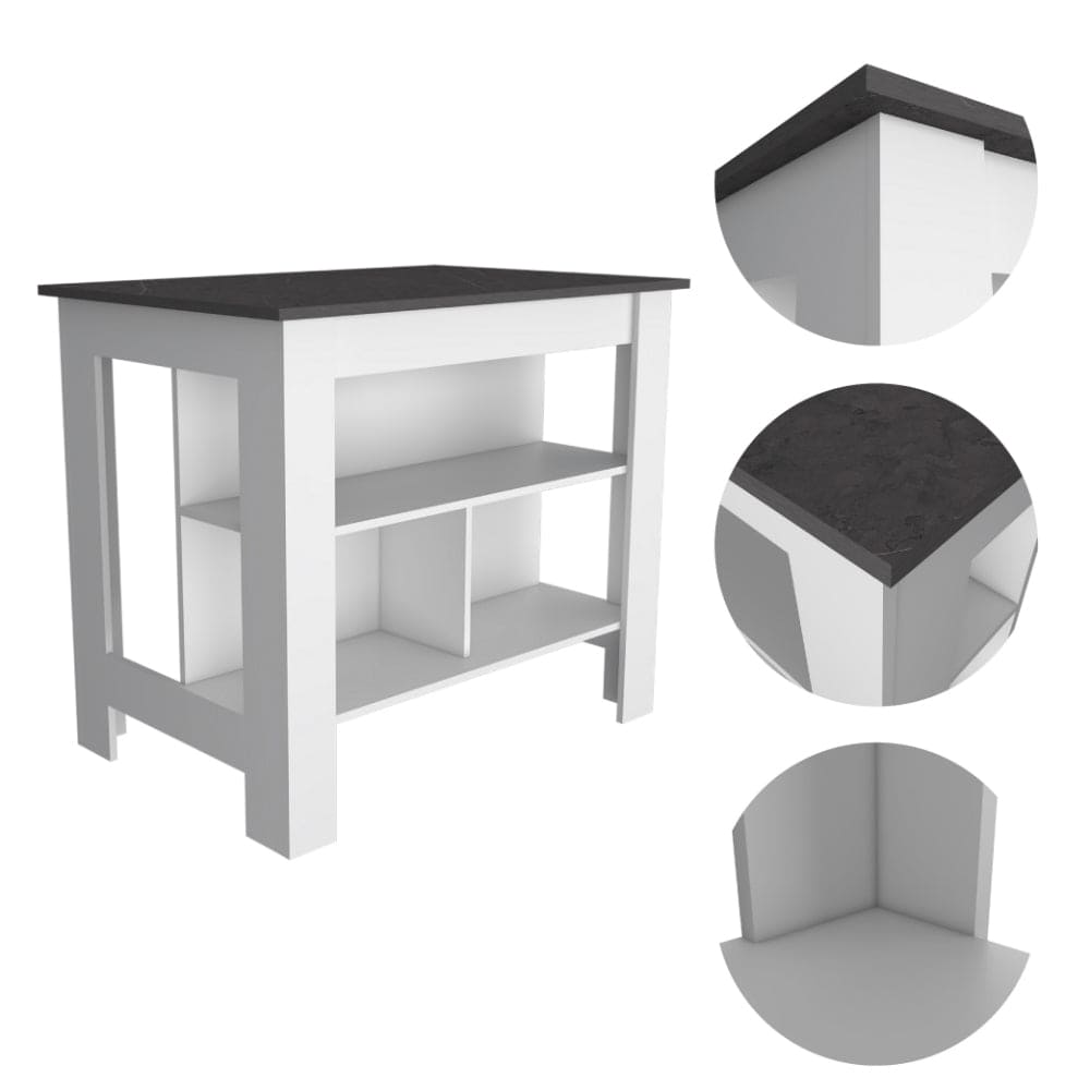 Ralston 2-Piece Kitchen Set, Kitchen Island and Pantry Cabinet, White and Onyx