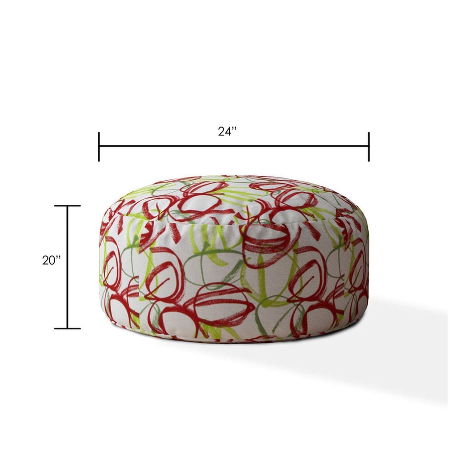 Indoor RIBBONS & TWIRLS Green Round Zipper Pouf - Stuffed - Extra Beads Included! - 24in dia x 20in tall